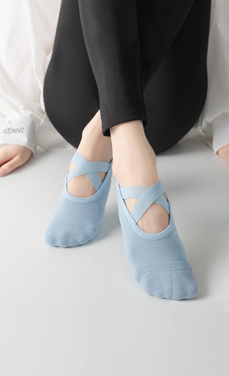 Squishy Dot 3 Pairs Women Non-Slip Yoga Socks with Grips, Non Slip Colorful Cushioned Grippy Socks with Straps for Yoga, Pilates，Barre Ballet Dance, Hospital, Barefoot Workout image number 5