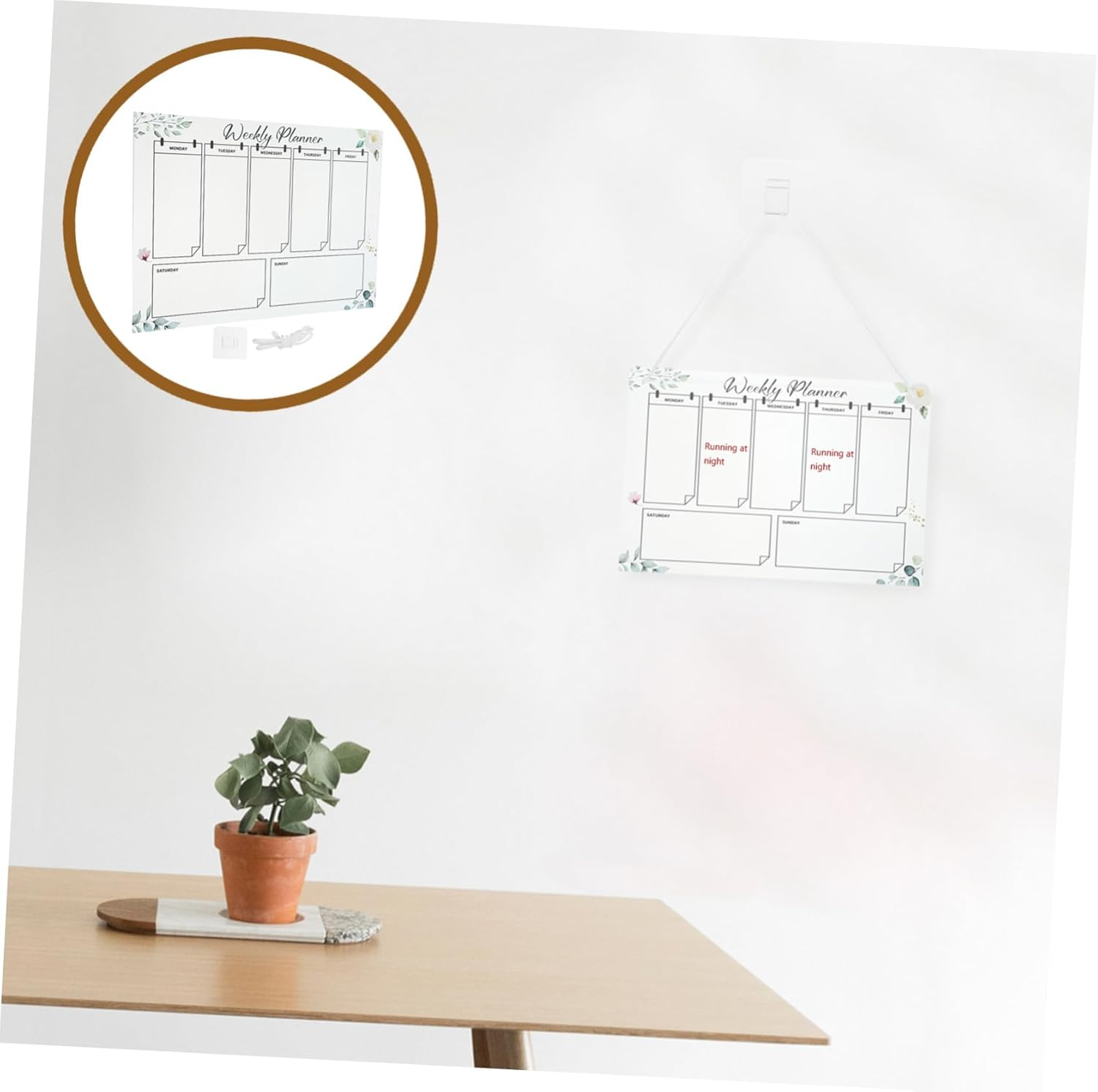 NUOBESTY Erasable Week Planner Wall Hanging Acrylic Memo Board Undated Planner White Hanging Cord 80Cm image number 6