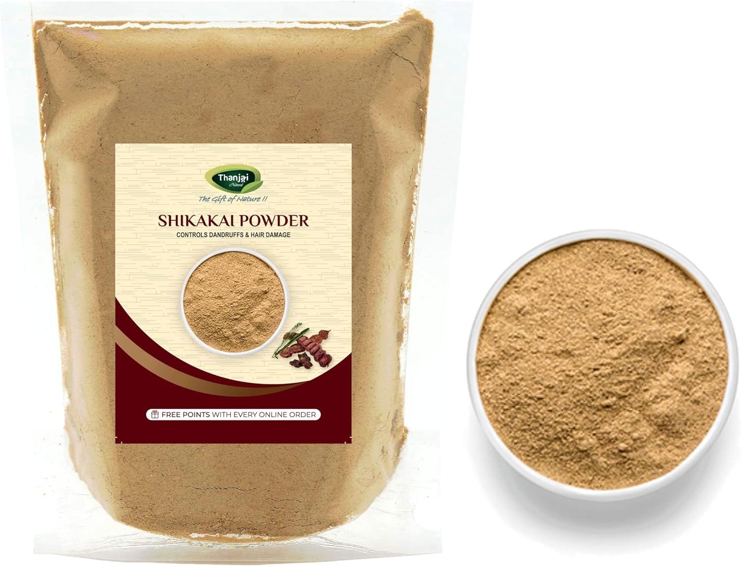Thanjai Natural 100% Pure Shikakai (Acacia Concinna) Powder + Arappu (Albizia Almara) Powder for Hair Pack Powder for Damaged & Weak Hair | Excellent Hair Conditioner & Cleanser (Each 500G) image number 2