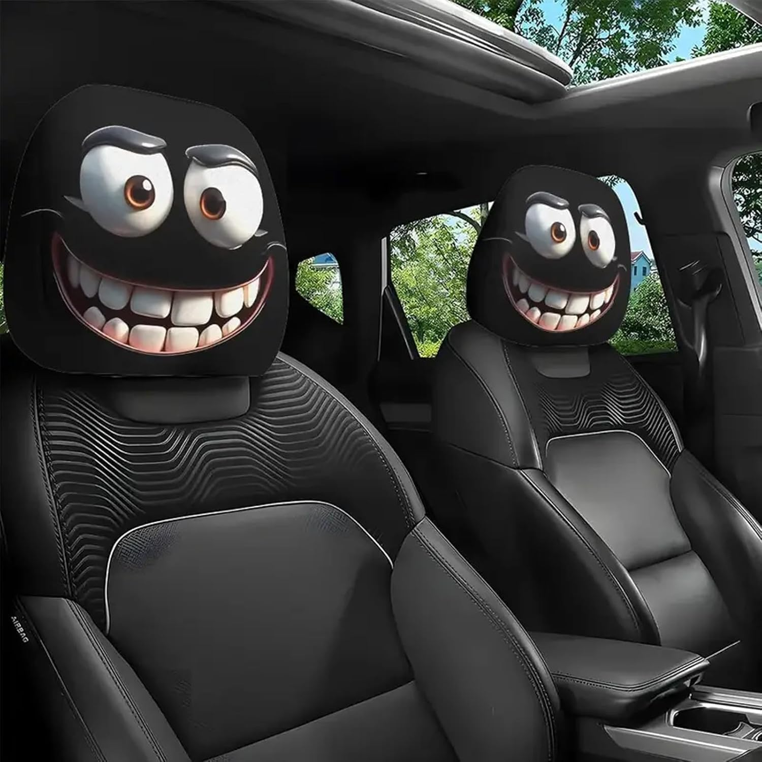 4PCS Funny Cartoon Car Headrest Covers, Cute Funny Cartoon Eyes Car Headrest Covers, Car Seat Head Rest Protector for Auto Front Seat Rest Decoration, Universal Interior Car Accessories image number 3