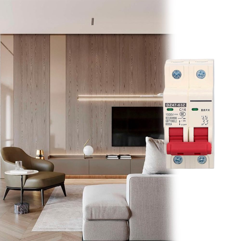 Lwuey 2P DC Miniature Circuit Breaker, 1000V 16A Low Voltage Circuits Breakers Overload Protection Switch Solar PV System Isolator Din Rail Mount Thermal Magnetic Trip DC MCB Disconnect Switches