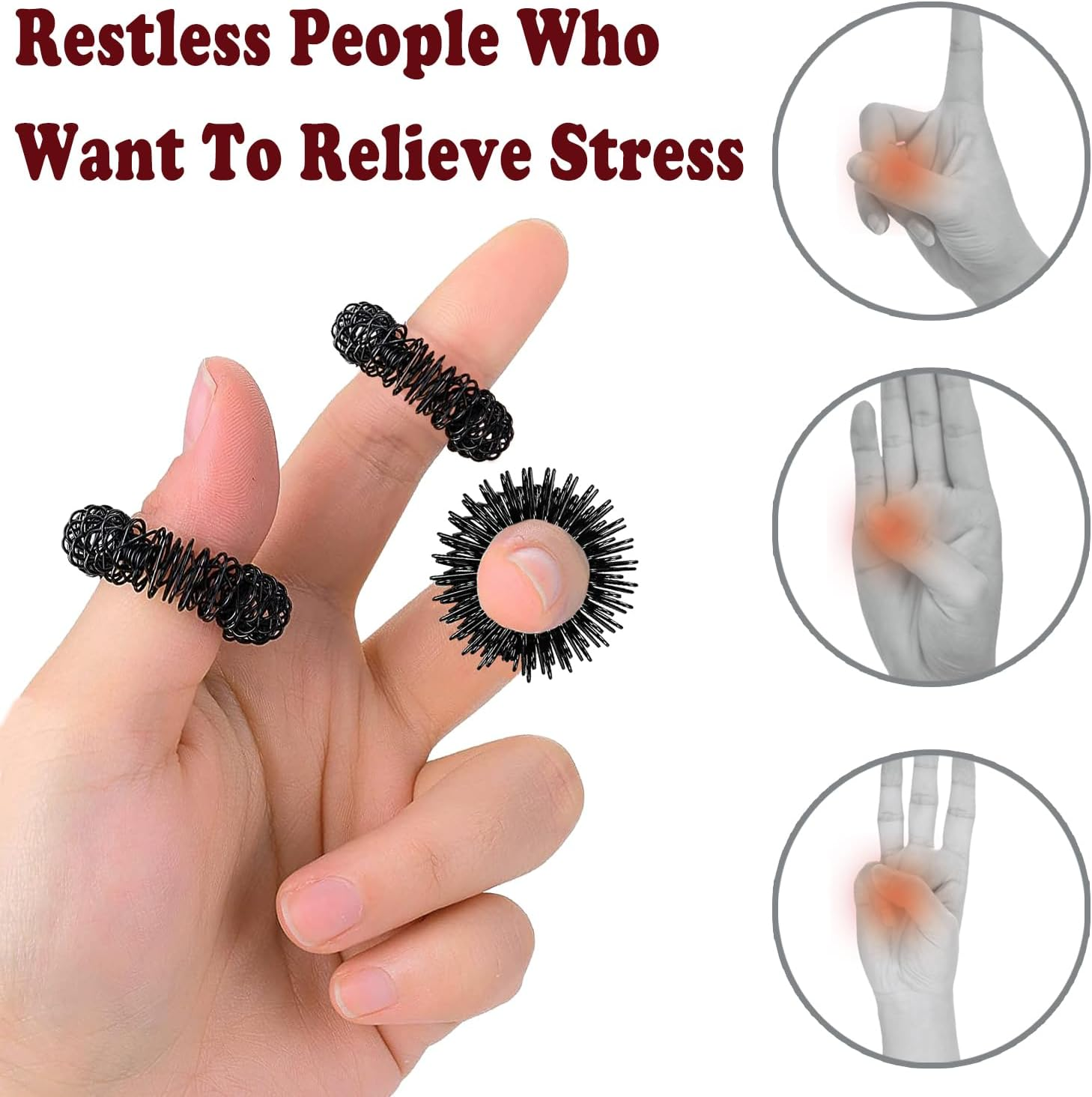 6-Piece Fidget Toys Set, Six Roller Chain & Key Flippy Chain, Acupressure Ring, Anti-Stress Toy for Adults and Children (Black) image number 6