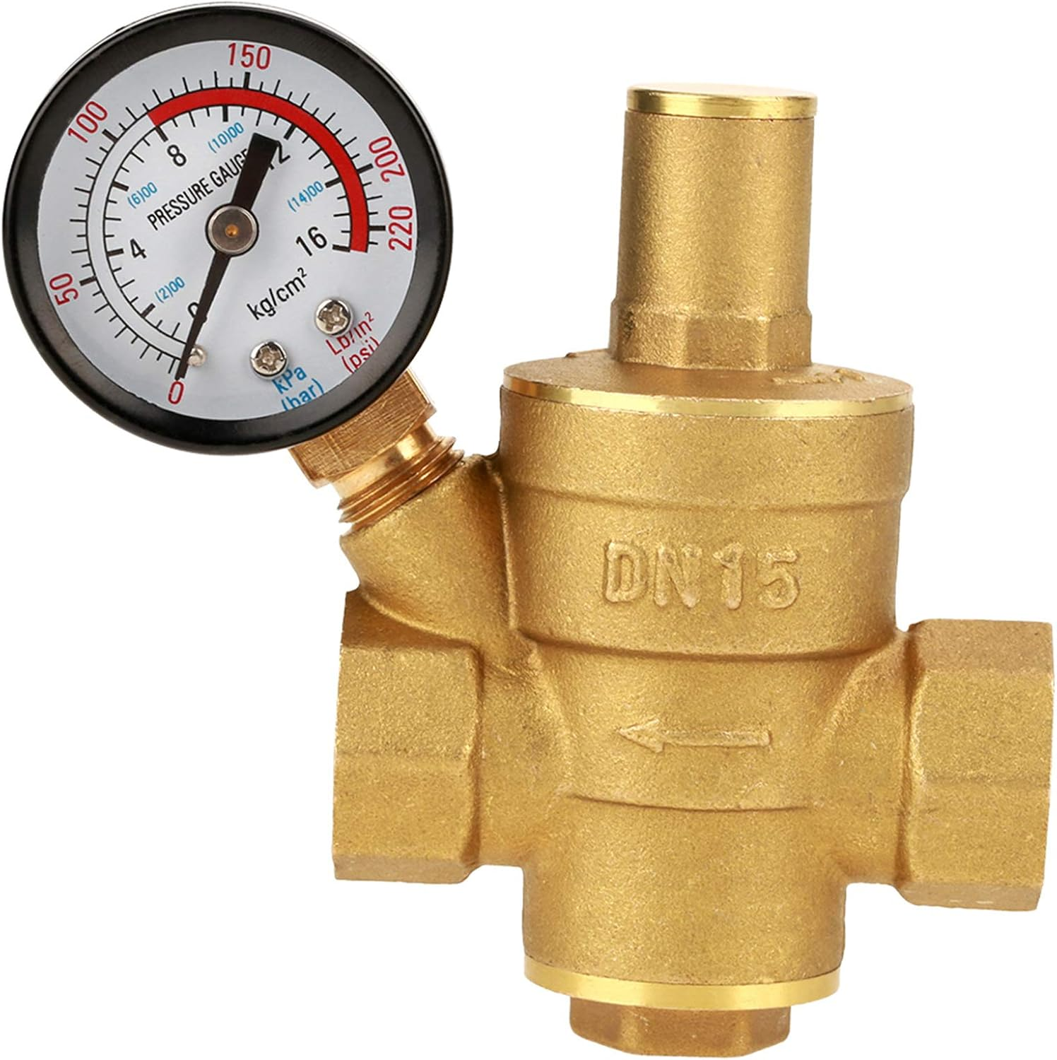 Pressure Regulator Regulated Water Pressure Regulator for Water System Equipment, DN15 Brass Pressure Reducer Valve with Gauge Meter image number 6