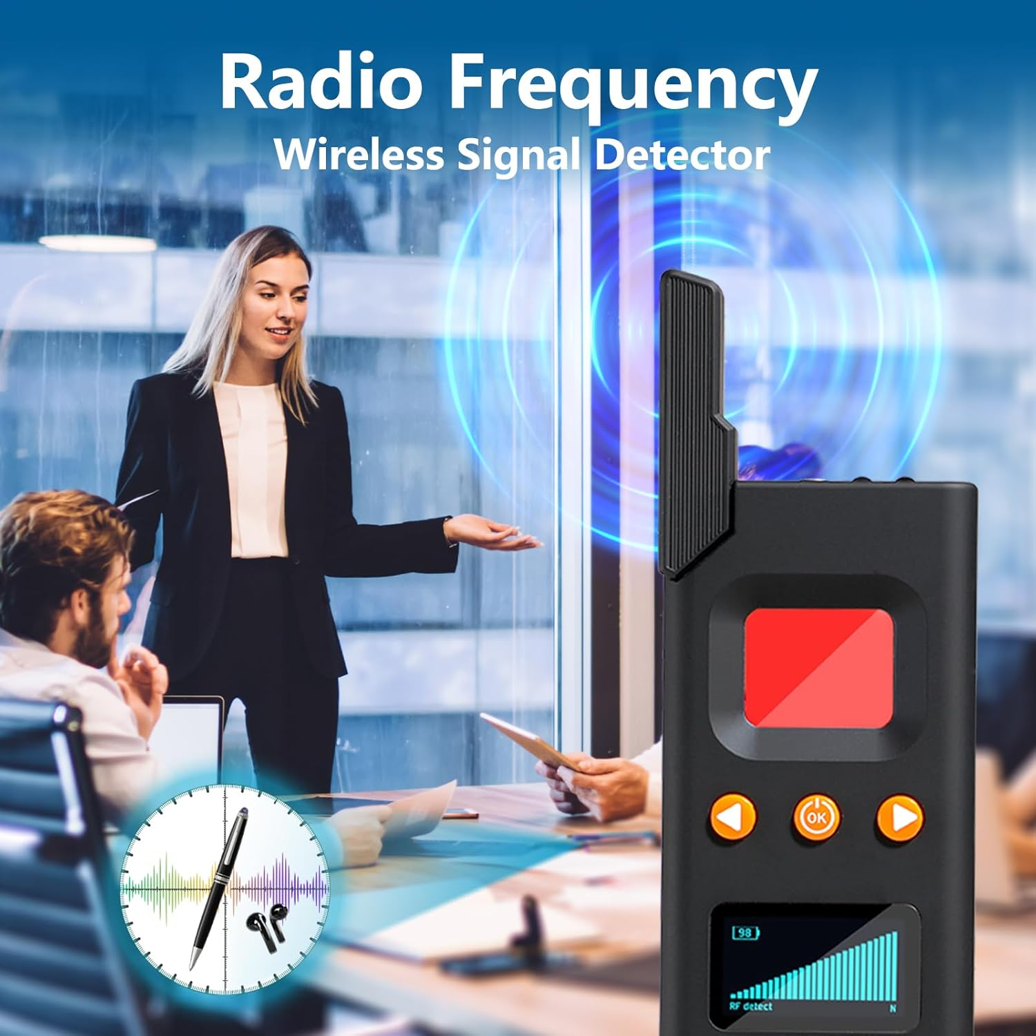 FOWARD GAUSS Hidden Camera Bug Detector anti Spy Detectors Listening Finder RF Wireless Signal Scanner Professional Privacy Protector for Detection Magnetic Device Sweeper GPS Tracker Detector image number 5