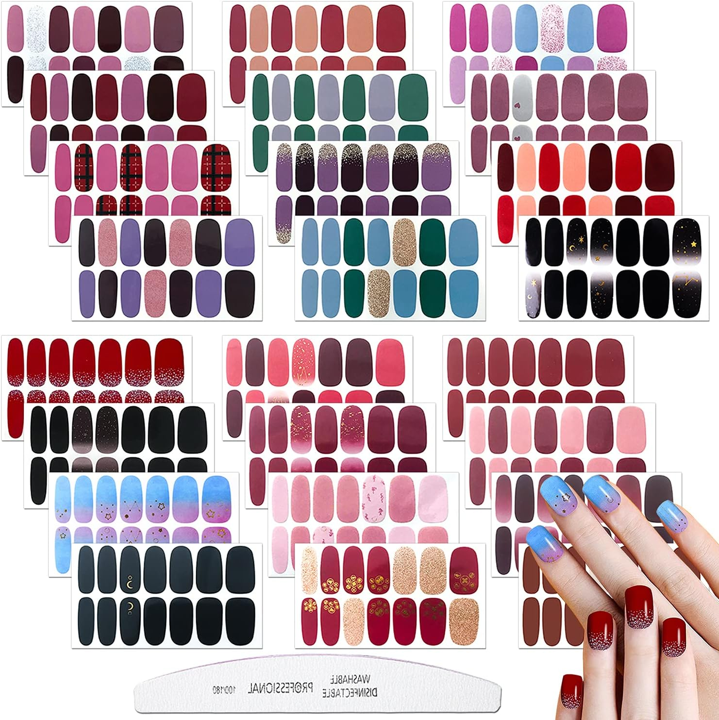 JERCLITY 24 Sheet Solid Color Nail Polish Strips - Press on Nail Stickers & Wraps for Women'S Nail Art with Nail File image number 5