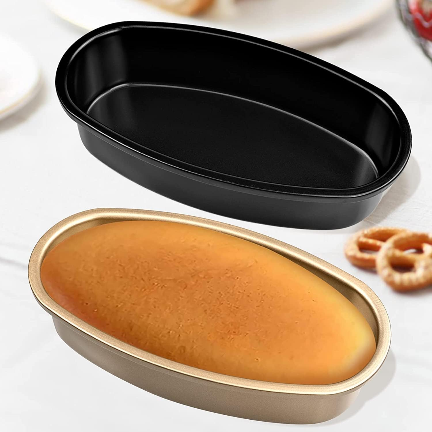 INHEMING Cake Baking Mould Loaf Tin 2 Pieces Oval Cake Mould Baking Mould Baking Mould Non-Stick Aluminium Baking Moulds - 23 X 12 X 5 Cm image number 6