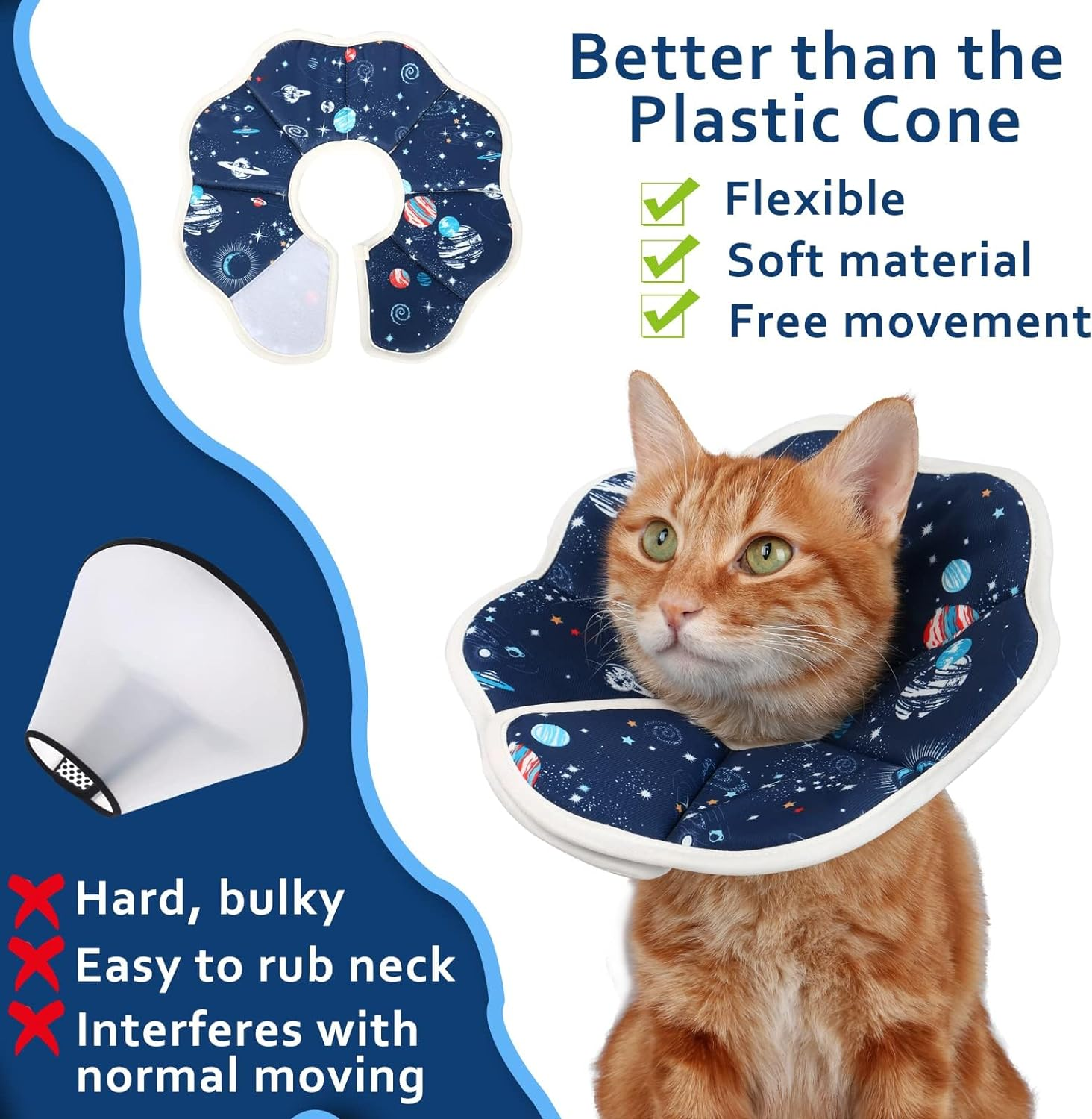 Cat Recovery Collar Protective Pet Cone Collar for after Surgery, Adjustable Elizabethan Collar Soft Comfortable Lightweight for Cat Kitten Prevent from Licking Wounds Scratching, Not Block Vision (M) image number 3