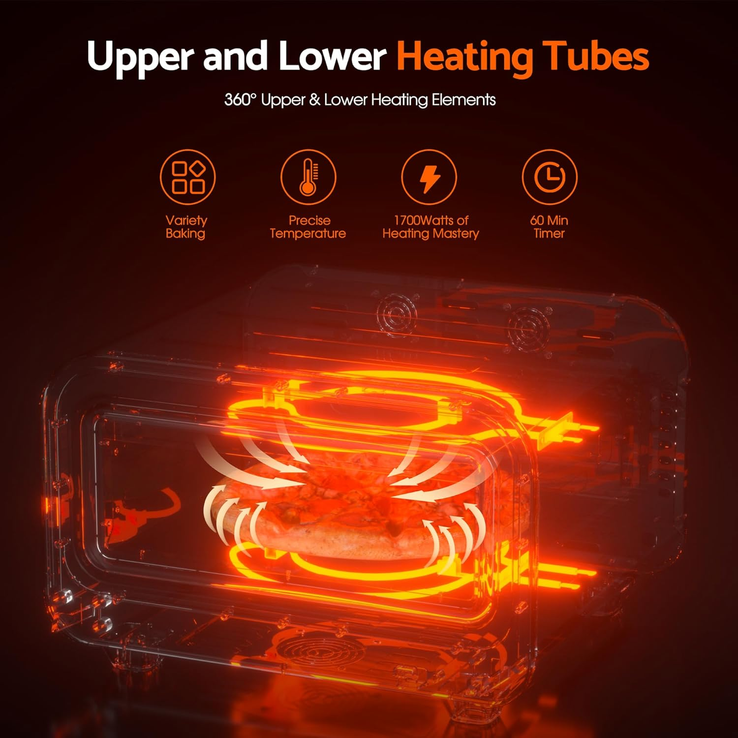 Advwin Electric Pizza Maker, 1700W Countertop Pizza Oven with 6 Presets, Indoor Versatile Smart Pizza Cooker for 12" Pizza | 80-450℃ | Pizza Stone and Peel image number 2