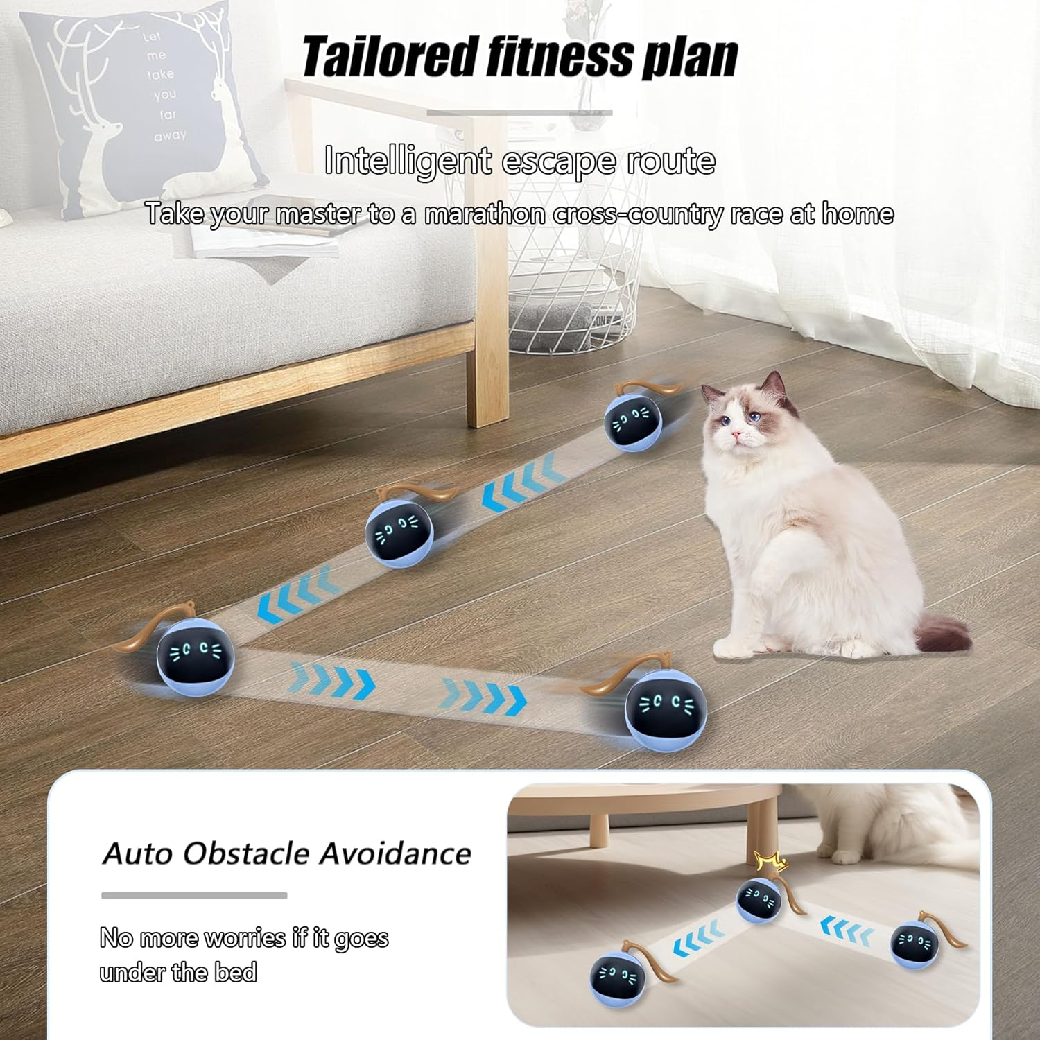 Oiuyamn Interactive Pet Toys Ball, Smart Pet Ball Fast Rolling in Pouch, Motion Activated Chirping Pet Toy, Hide and Seek Kitten Toy image number 1