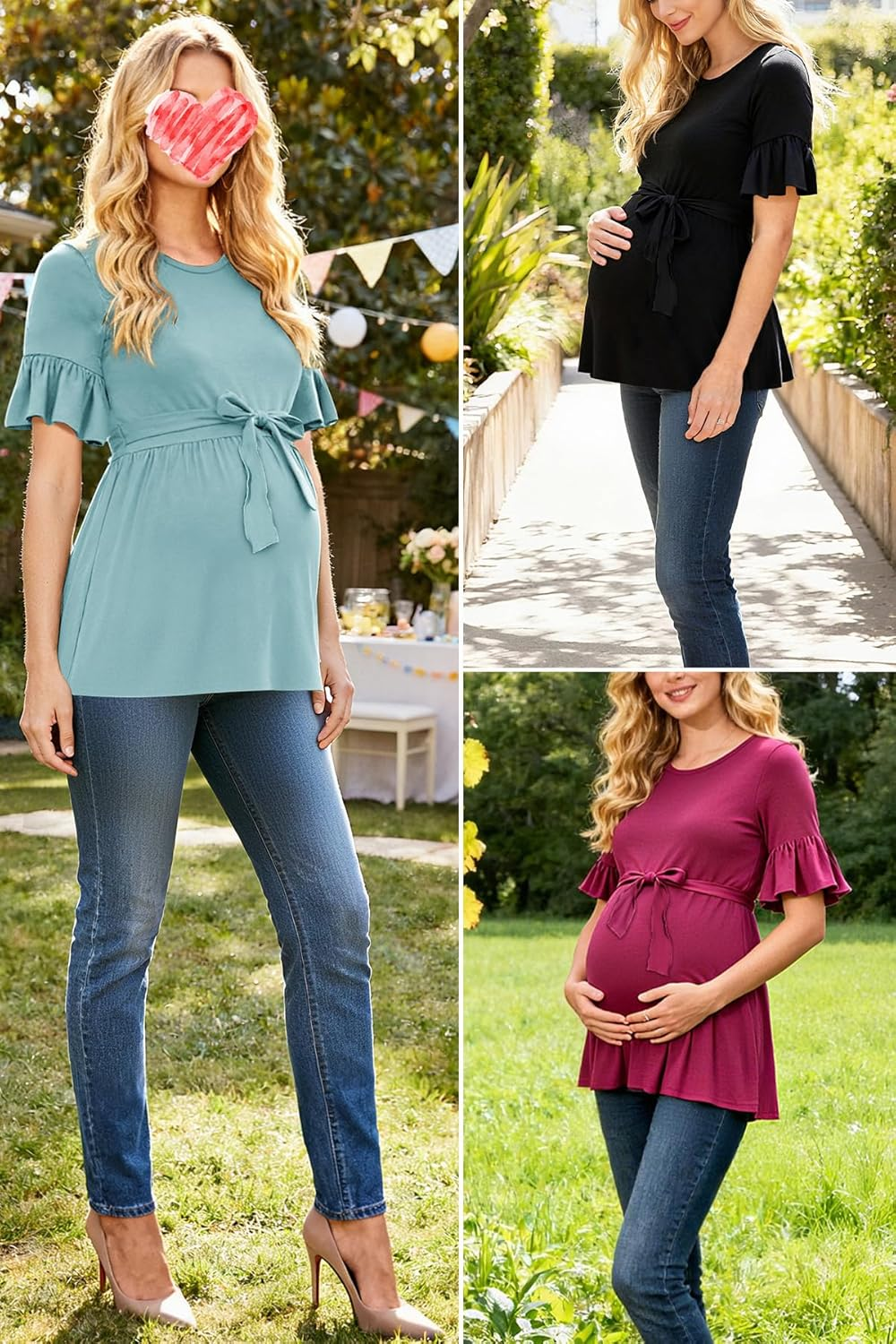 Women'S Ruffle Maternity Shirts Tops Short Sleeve Wrap Tie Front Pregnancy Clothes image number 6