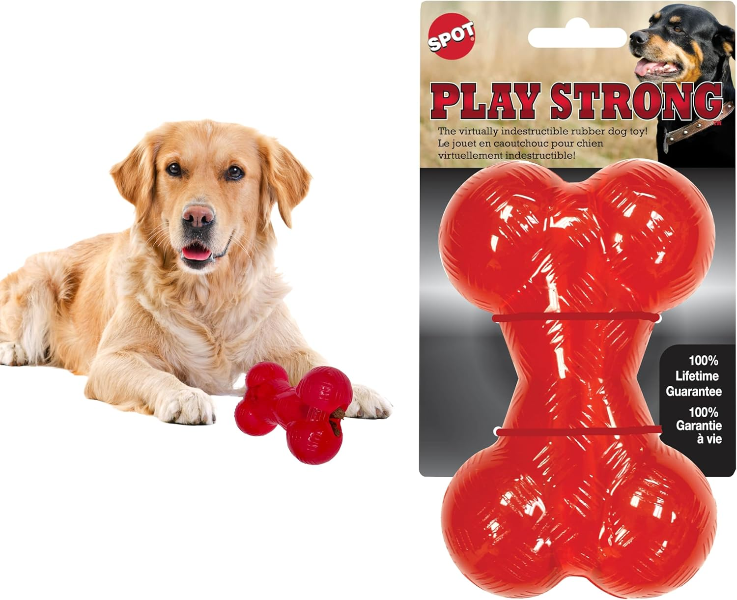 Ethical Pets Play Strong Virtually Indestructible Rubber Bone Dog Toy, 6.5-Inch image number 4