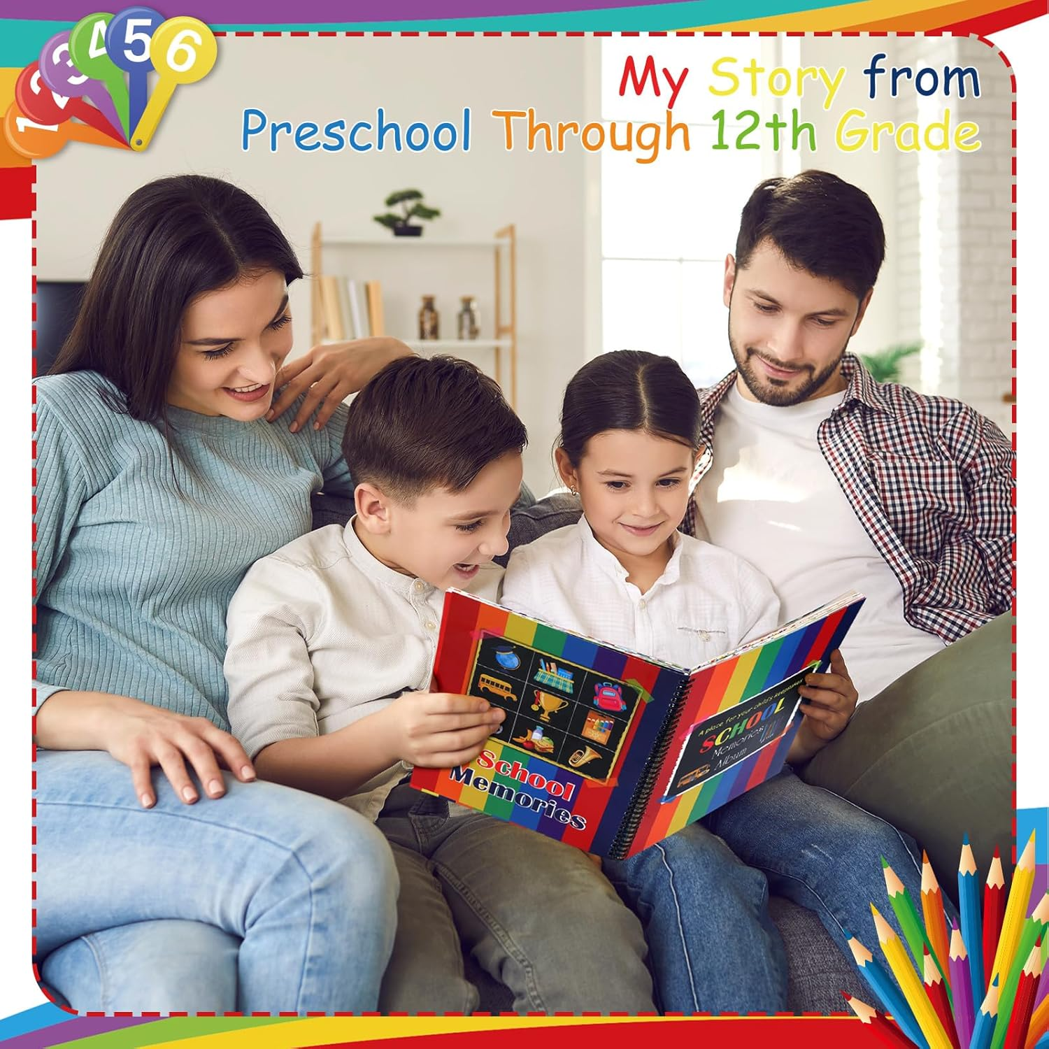 School Memory Book Photo Album for Kids, School Years Keepsake Book Album Scrapbook from Preschool through 12Th Grade with 14 Pocket for Storage Portfolio Every Grade Pictures (Rainbow) image number 5