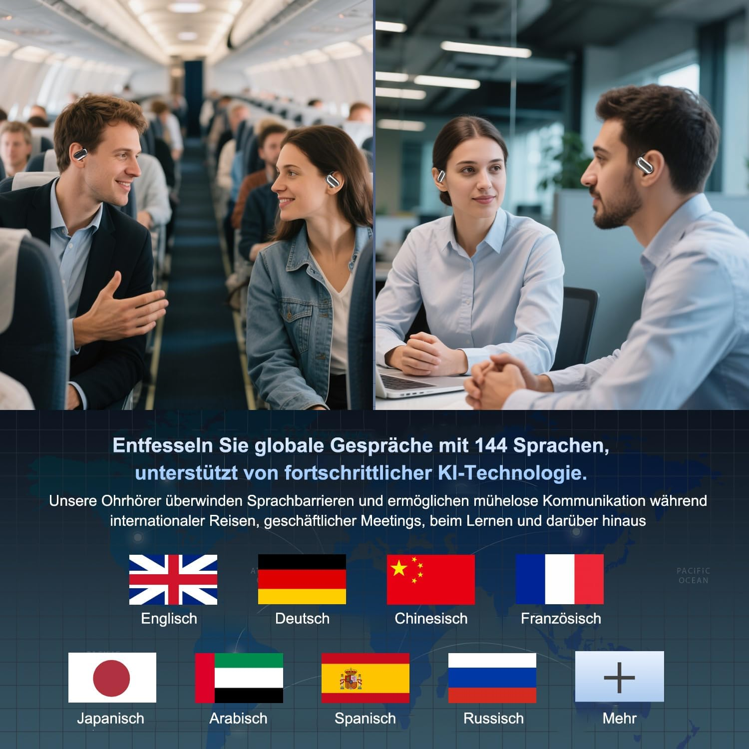 AI Translator Headphones Real Time Translation 144 Languages, 4-In-1 Bluetooth 6.1 Headset Wireless with App 180 Hours Standby Time Live Translation Headphones Earphones for Business, Travel, Study image number 5