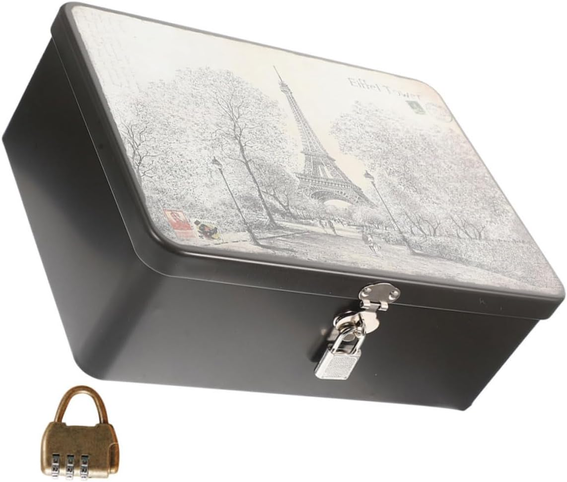 Large Retro Tinplate Storage Box Lock and Key, Metal Tinplate Keepsake and Jewelry Organizer for Desktop, Secure Lockable Tin Case Suitable for Home and Office Storage image number 3
