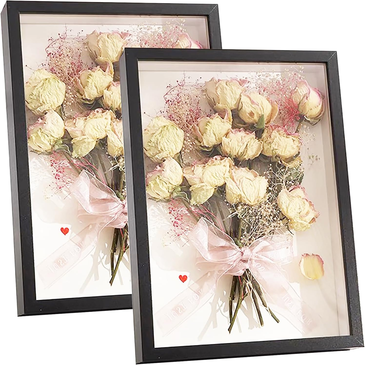 2Pcs Shadow Box Frame Display Case 8X10'', Dried Flower Photo Frame, 3D Picture Frame Display Case Deeper 3Cm with Transparent Acrylic Panel for Photos, DIY Crafts, Wedding Souvenir (Wood Color 8X10)