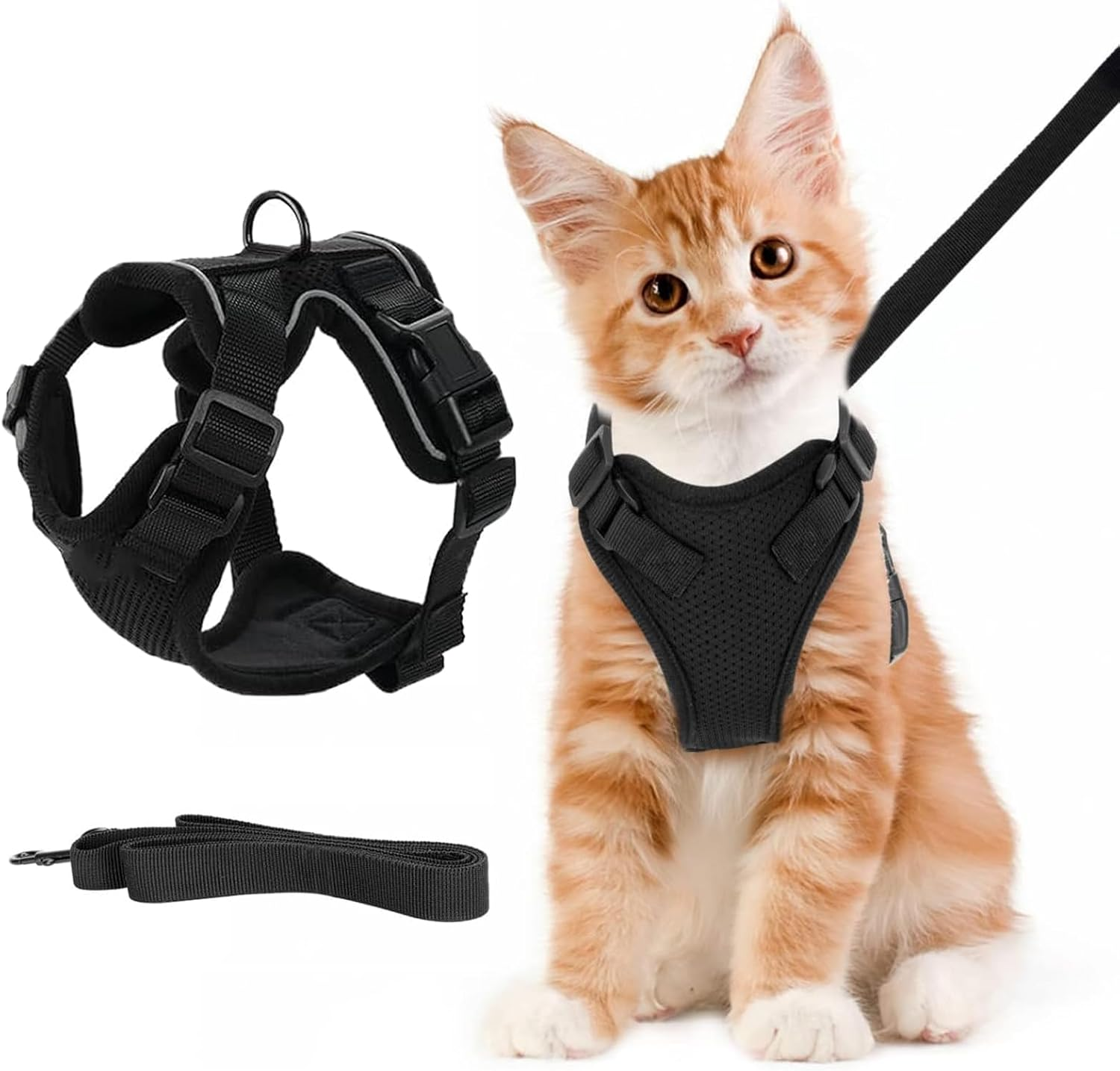 Cat Harness with Lead, Cat Harness with Lead, Escape Proof, Cat Lead with Harness for Cats, Cat Lead, Cat Harness Escape Proof, for Small and Large Cats (XS), Black image number 1