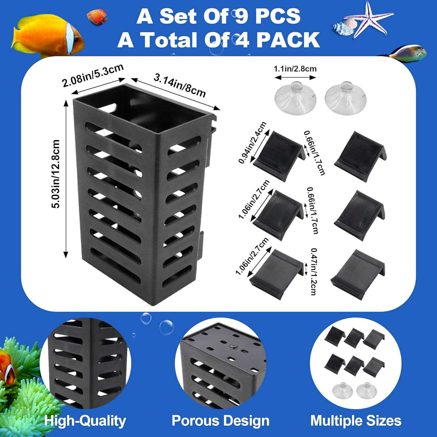 4 PCS Aquarium Plant Holder with 24 Hooks and 8 Suction Cups, Hanging Plant Holder for Fish Tank, Aquatic Plant Pots for Aquarium Decorations Plants, Hanging Aquatic Planter Cups (Black) image number 6