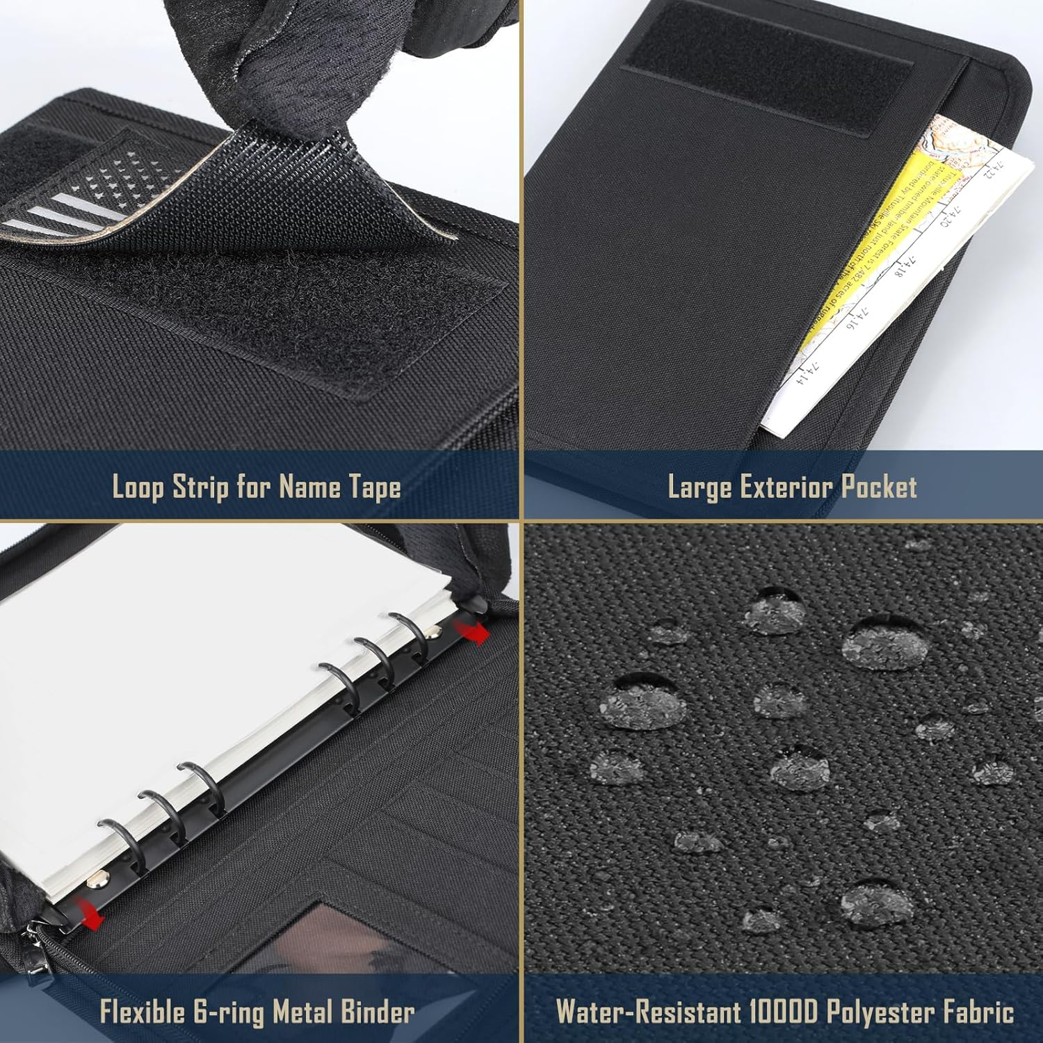 WYNEX Tactical Notebook Padfolio Ring Binder - Refillable 6-Ring A5 Binder, Zip Hardcover Notebook with 80 Pages, Water-Resistant Notebook Cover for Planners, Field, Business image number 4