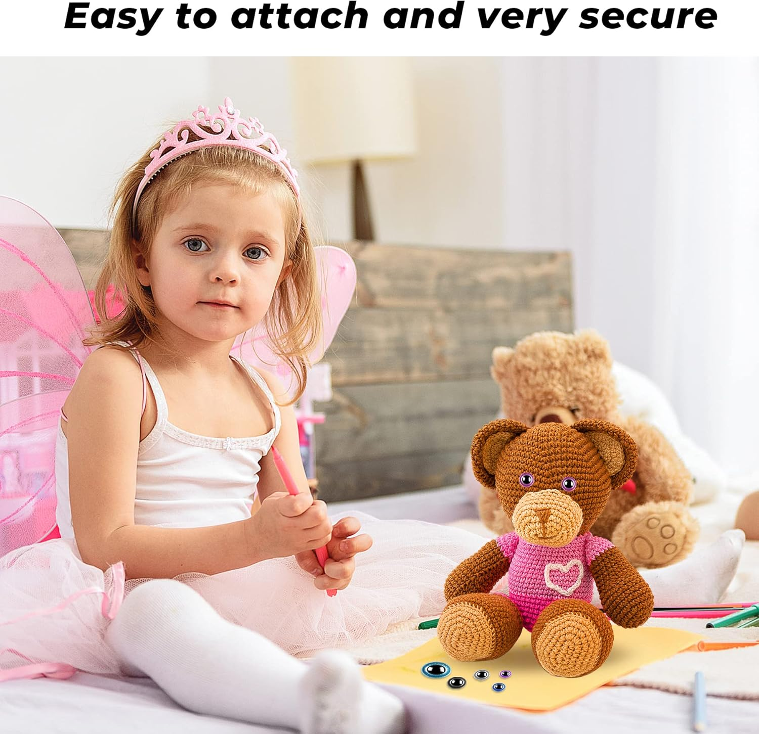 160Pcs Large Safety Eyes for Amigurumi Glitter Eye for Stuffed Animals for DIY Dolls Puppets Bear Crafts Animals Amigurumi Making Supplies(Colorful A) - Black image number 7