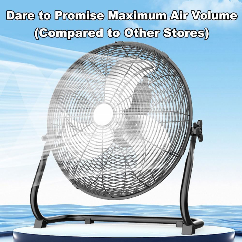 Floor Fan Industrial Fan 16-Inch High-Velocity Pure Copper Motor with 4 Speeds 130 Degree Adjustable Tilt Ideal for Home or Restaurant or Garage or Workshop image number 4