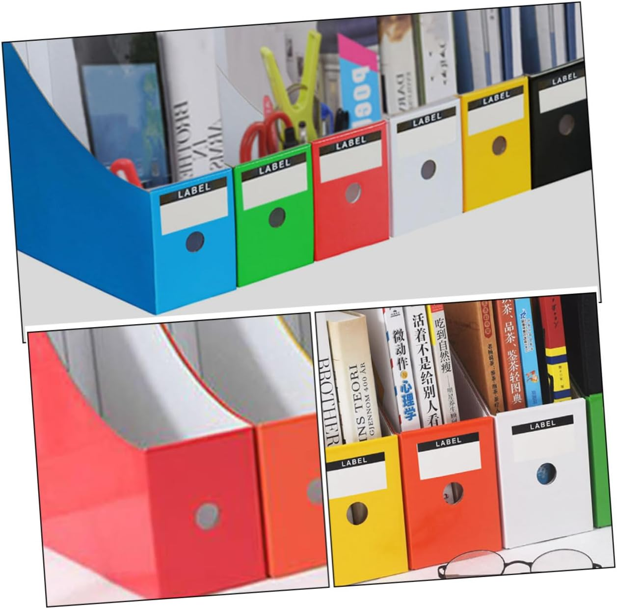 TEHAUX 6-Color Paper File Document Organizer Rack with Opp Bag, Desktop File Holder for Student Desk, Office Magazine Storage Box with Stickers, Document Folder Storage System image number 5