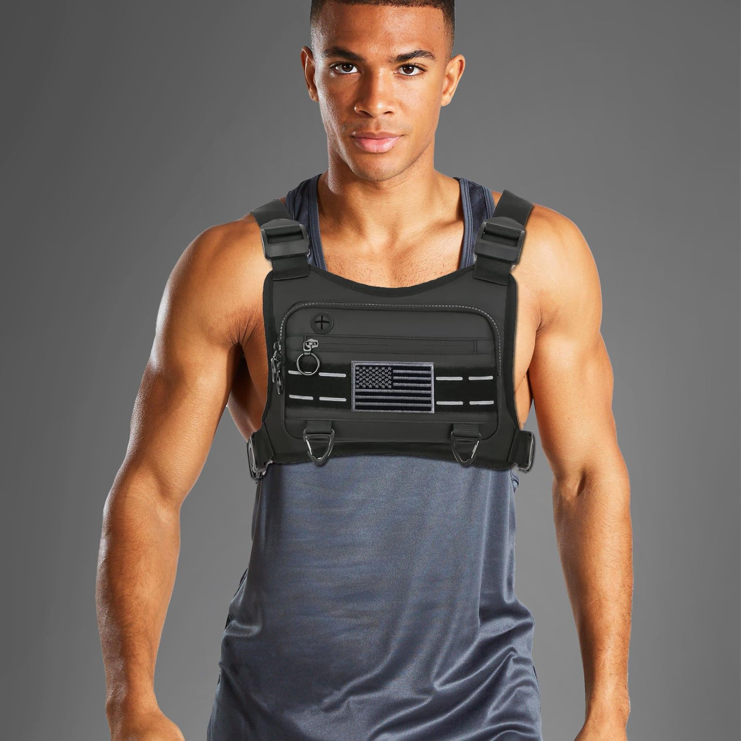 KOCULEMI Water Resistant Chest Bag - Minimalist Running Pack, Phone Holder with Extra Storage, Lightweight Running Vest, Cycling Chest Pack, Black image number 2