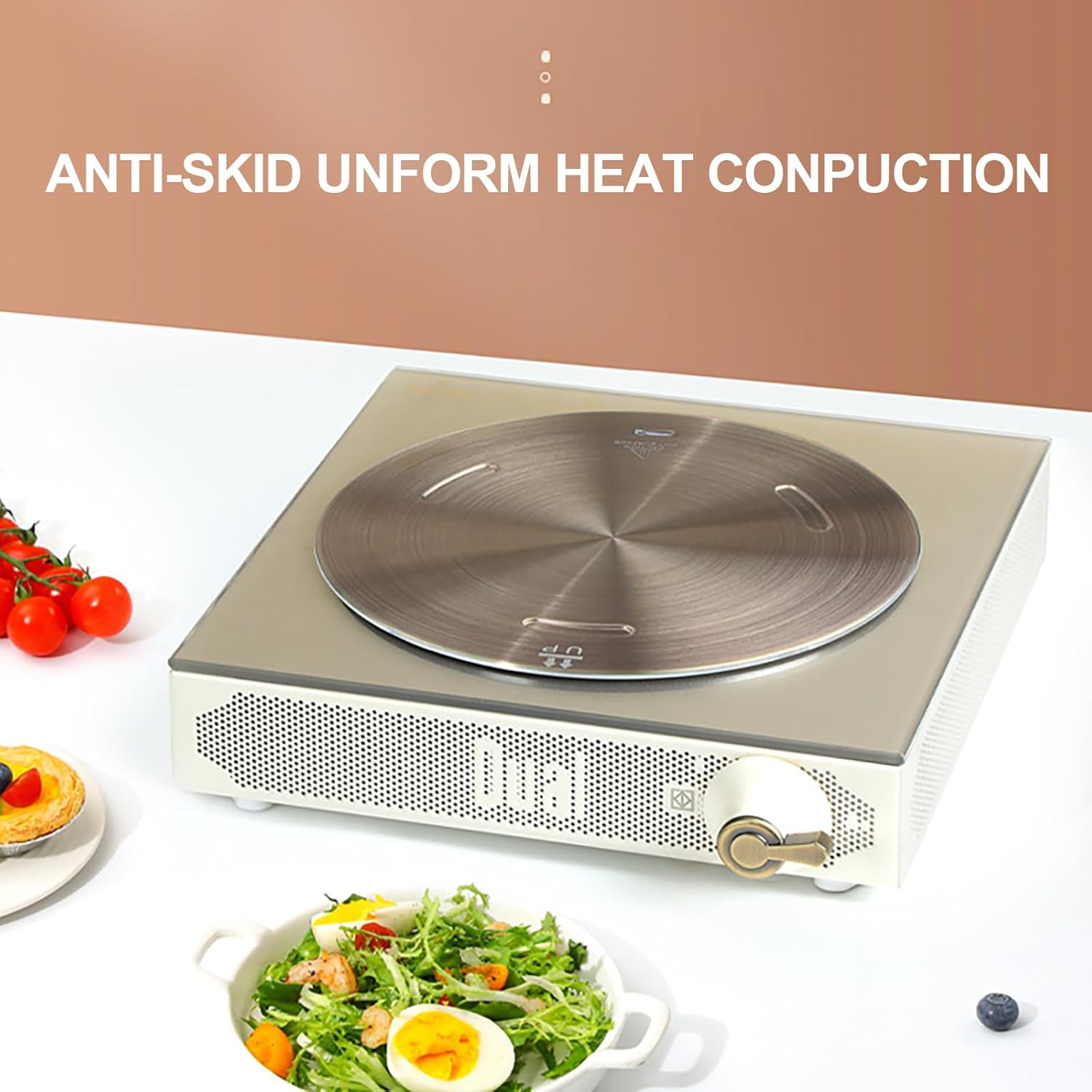 Jascherry 28Cm Heat Diffuser Plate, Stainless Steel Cooking Induction Adapter Simmer Plate for Electric Gas Glass Cooktop Hob Ring, Induction Cooktop Converter Plate with Handle, Rose Gold(D) image number 2