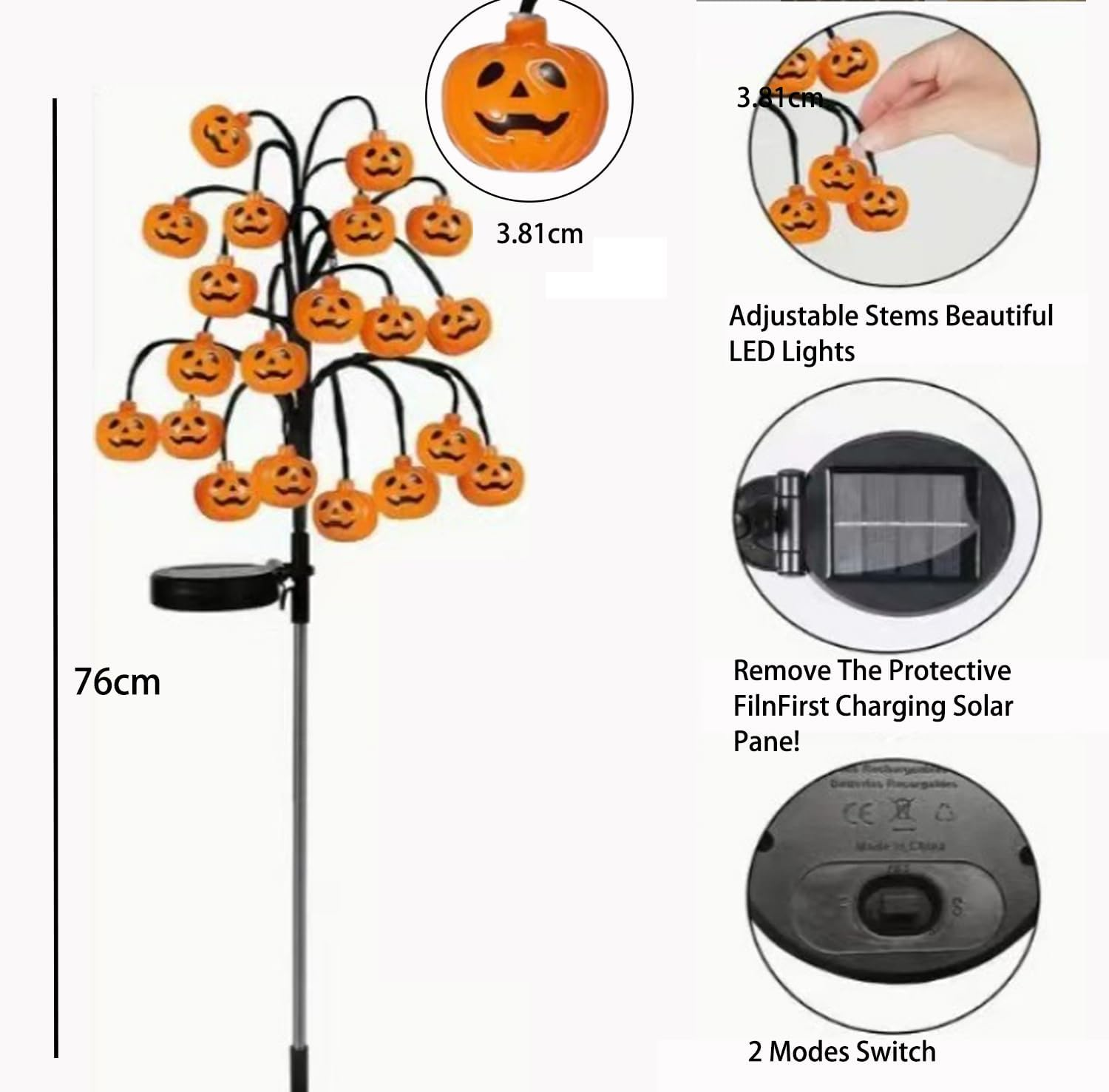 Outdoor Halloween Pathway Lights Decor，2 Pack 40 LED Halloween Pumpkin Stake Lights，Waterproof Orange Jack-O-Lantern Solar Decorative Pathway Lights for All Saints' Day Gravestone Garden Lawn Yard image number 2