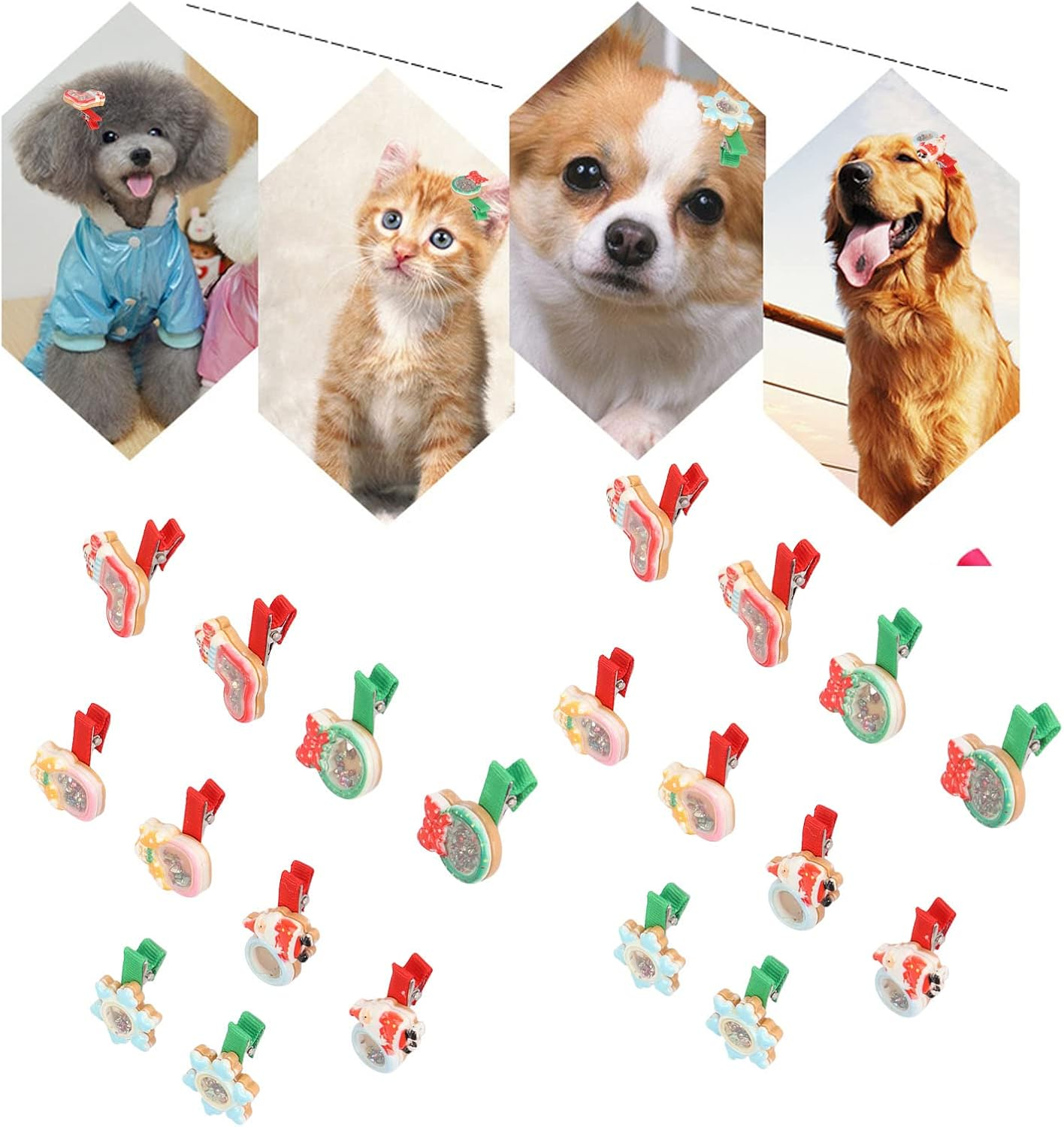 20Pcs Pet Hair Clips, Fashionabl Cute Attractive Multipurpose Pet Grooming Headdress, Christmas Bow Pet Headdress Dog Grooming Bowknot Dog Hairpin Headdress for Pets Dogs Cats image number 4