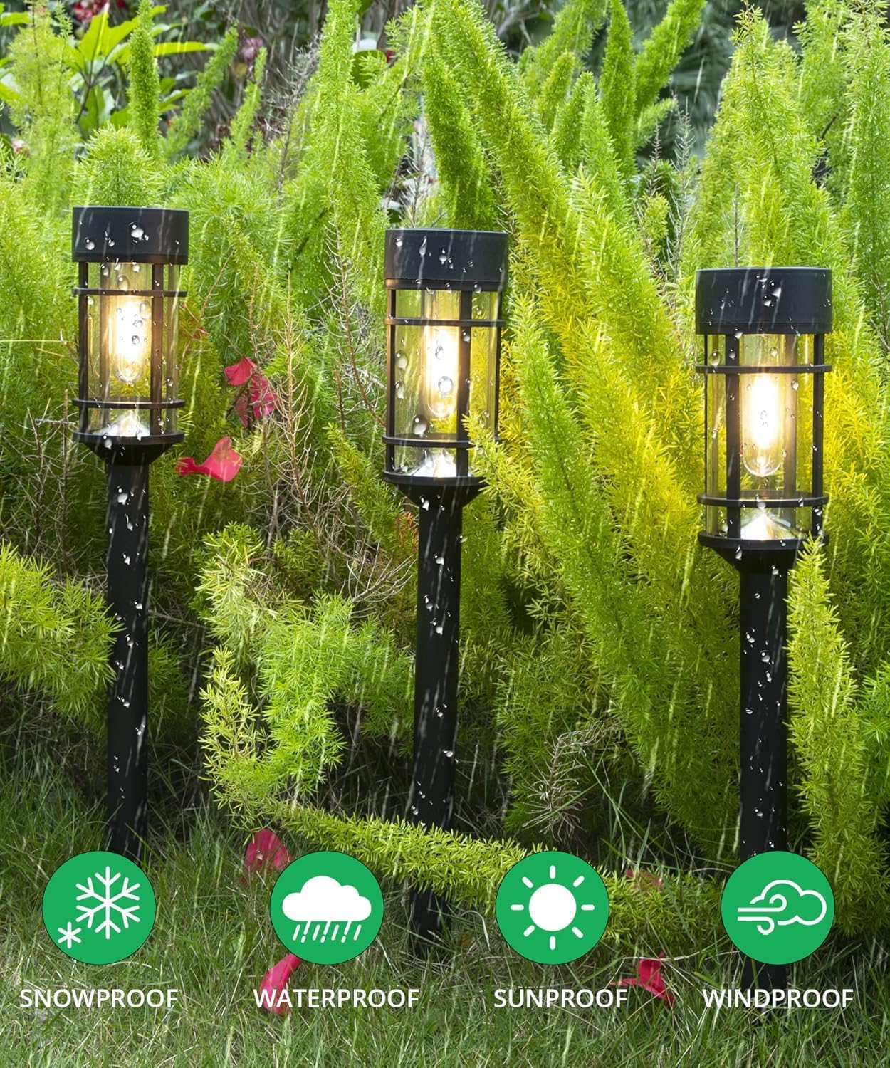 Solar Pathway Lights 8 Pack, LED Solar Lights Outdoor Waterproof IP65, Glass Solar Garden Lights Landscape Lighting for Yard Lawn Walkway Driveway(Black)