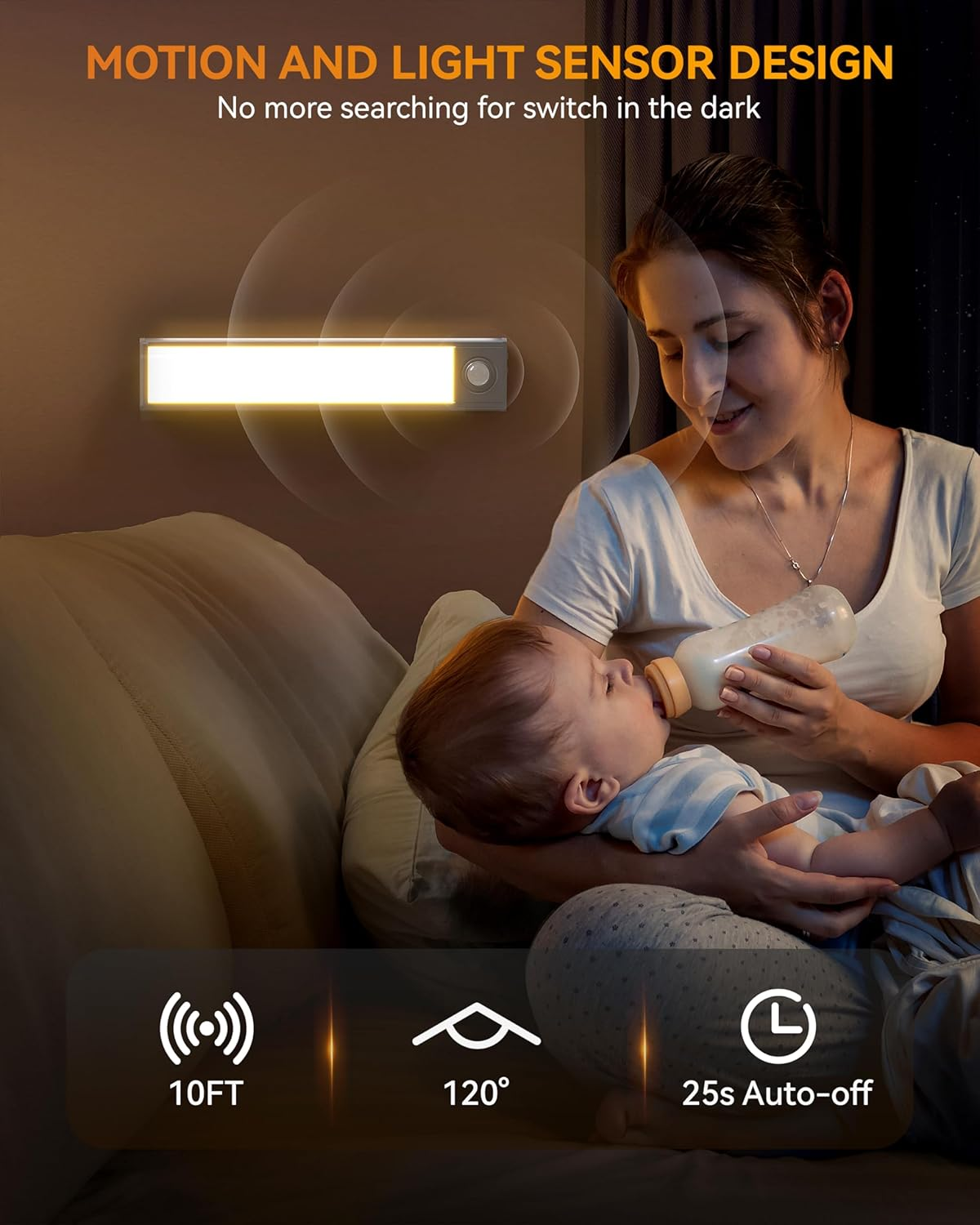 AUSELECT under Cabinet Lighting, 4-Pack Motion Sensor Closet Lights, Wireless USB Rechargeable Led Light Bars, Sensor Night Lights for Drawers, Wardrobe, Stair, Kitchen