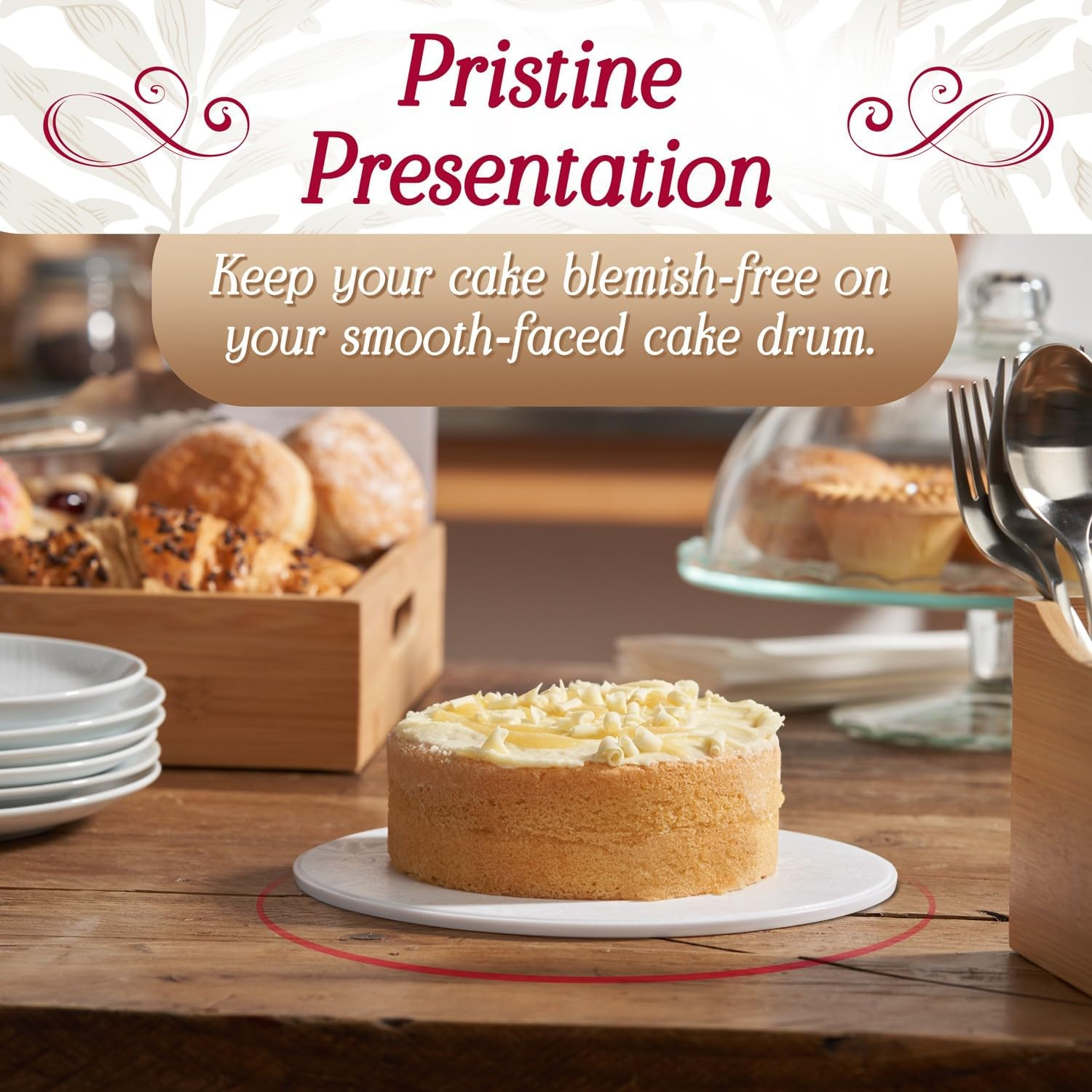 Cakebon Cake Boards - Sturdy 1/8 Thick Drums - 8 Inch (20 Cm) Professional Fully Wrapped Edges White 6-Pack image number 6