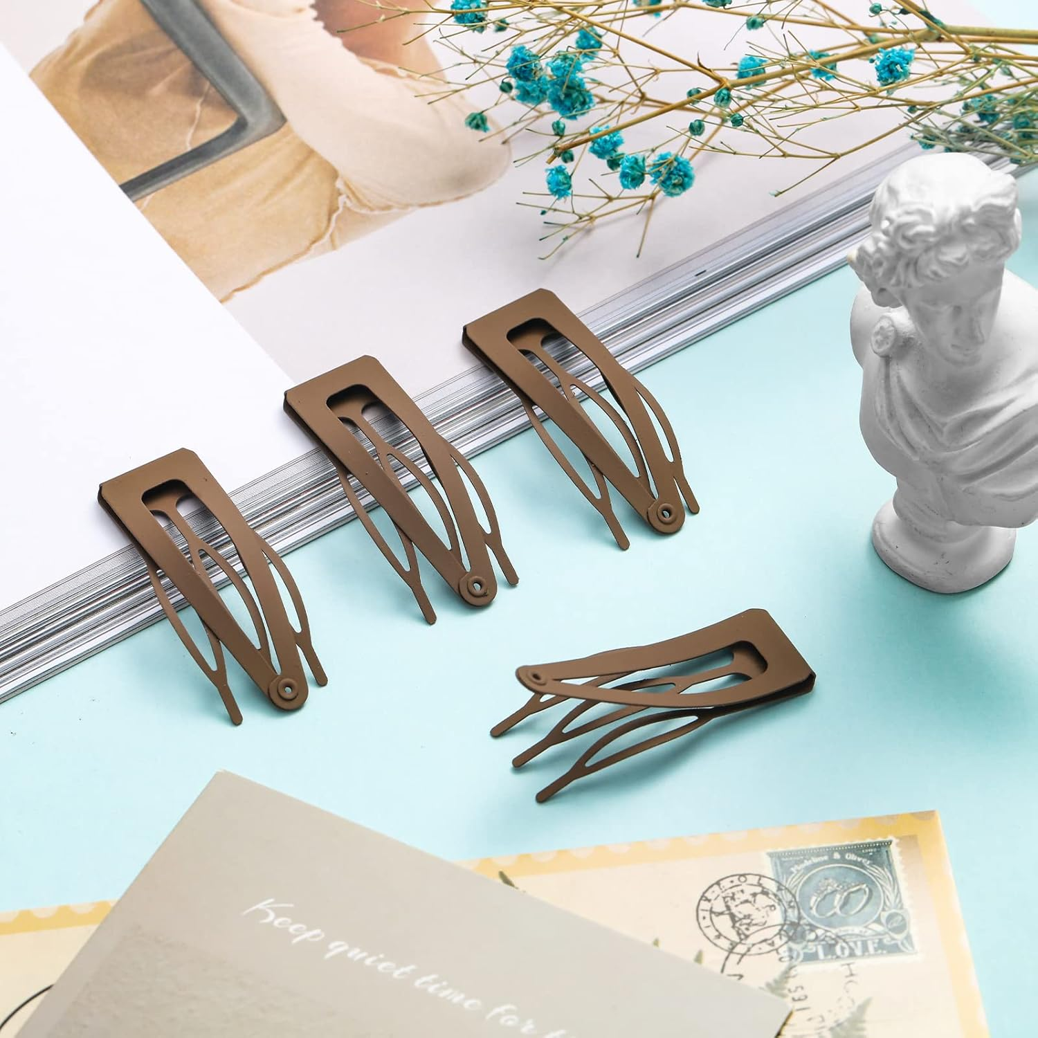 Chinco 24 Pcs Double Grip Hair Clips Metal Snap Hair Clips Barrettes Accessories 2 Inch Brown for Women Salon Supplies Accessories image number 5