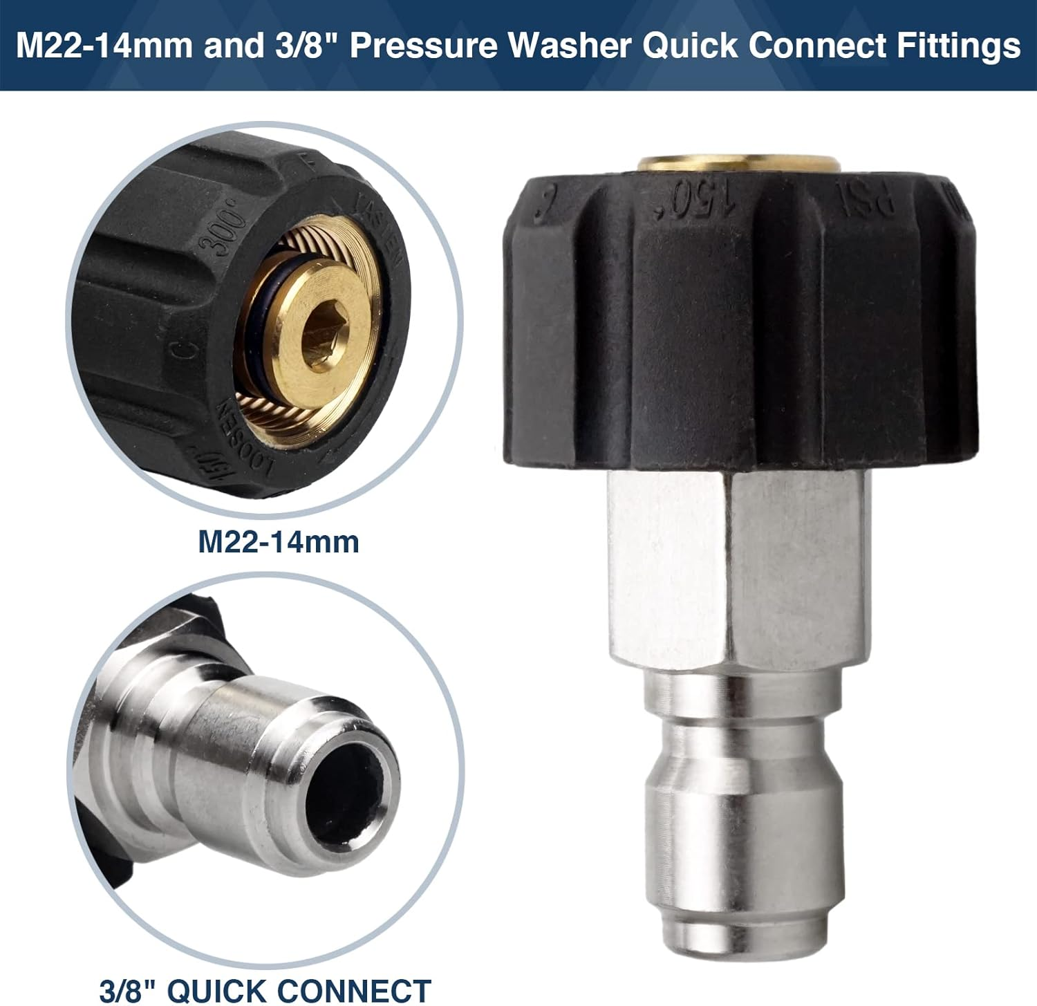 Pressure Washer Quick Connect Coupler 5000 PSI for M22 14Mm, 3/8" Hose Adapter, Pressure Washer Set image number 4