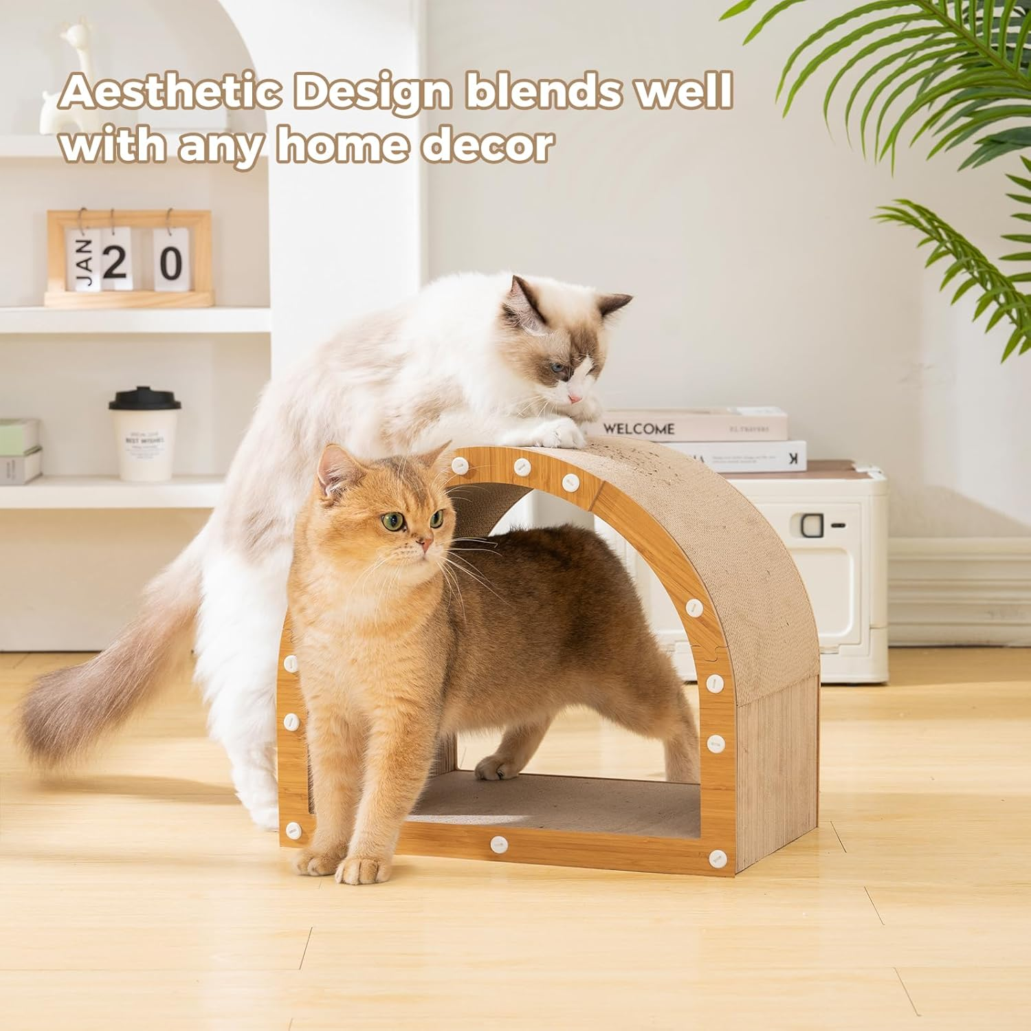Avont Cardboard Cat Scratcher, Cat Scratching Board Furniture Protector Scratch Pad for Indoor Cats, Durable Corrugated Cardboard Hideaway for Kitten image number 4