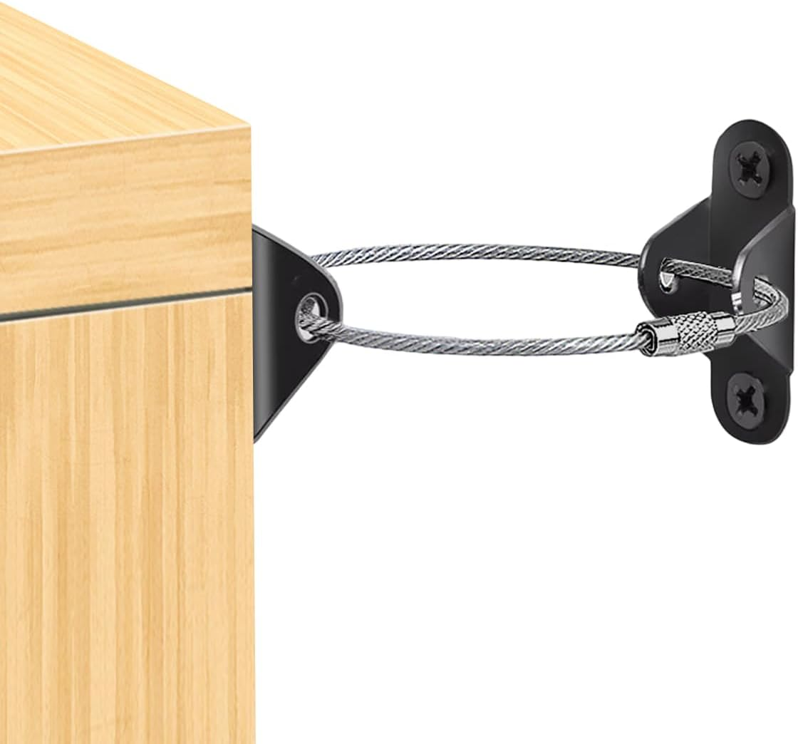 AIMALL 10 Sets Adjustable Black Steel Wire Furniture Anti-Tip Kit for Child Safety, Heavy Duty Nylon Straps for Shoe Cabinet, Bookshelf, Bucket Cabinet, Size 7.87In image number 5