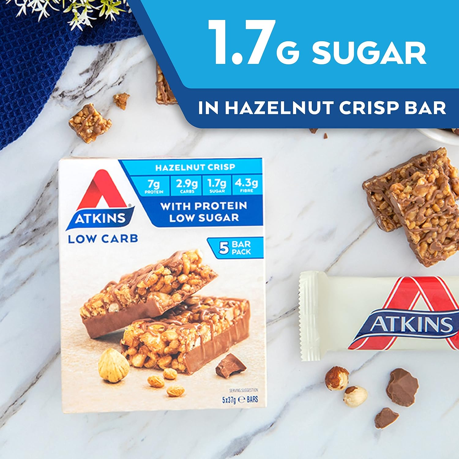 Atkins Day Break Chocolate Hazelnut Crisp Bar 185 G image number 5