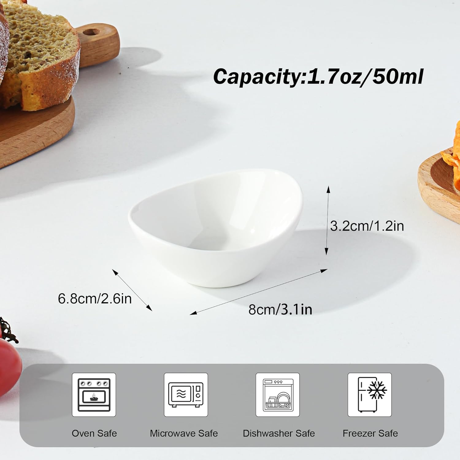 Ceramic Dip Mini Bowls, 12 PCS Soy Sauce Dish, White Dipping Sauce Bowls/Dishes, Mini Serving Bowl for Side Dish, BBQ, Ketchup, Sushi Sauce, Charcuterie Condiment - 1.7Oz image number 5