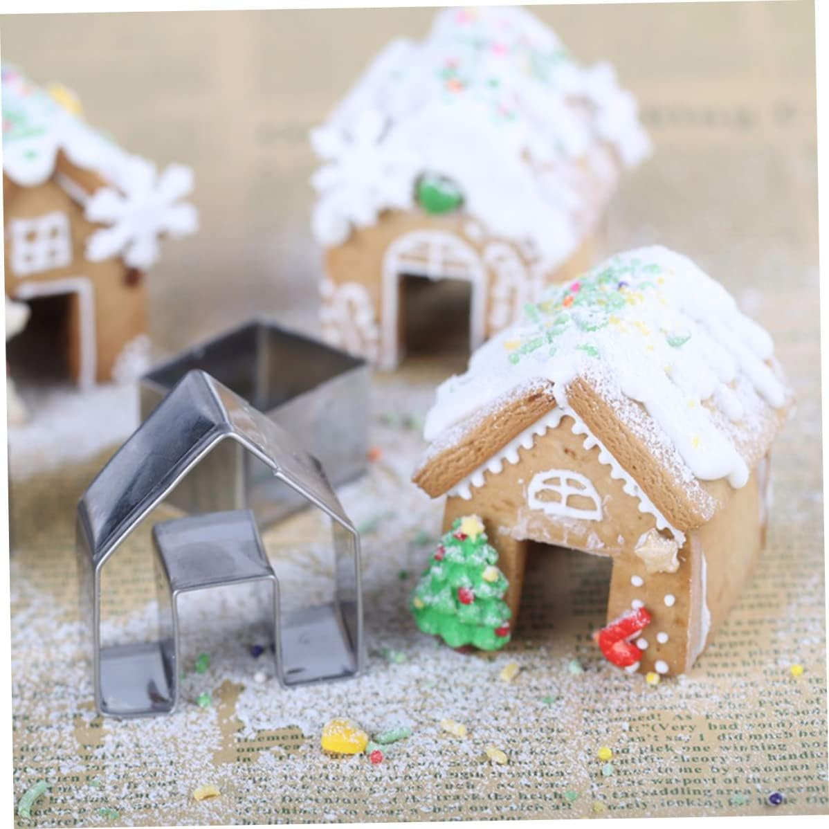 Gingerbread House Cookie Cutter 3Pcs Stainless Steel Metal Baking Moulds Small Gingerbread House Kit Xmas House Baking Mould Home Kitchen Tools