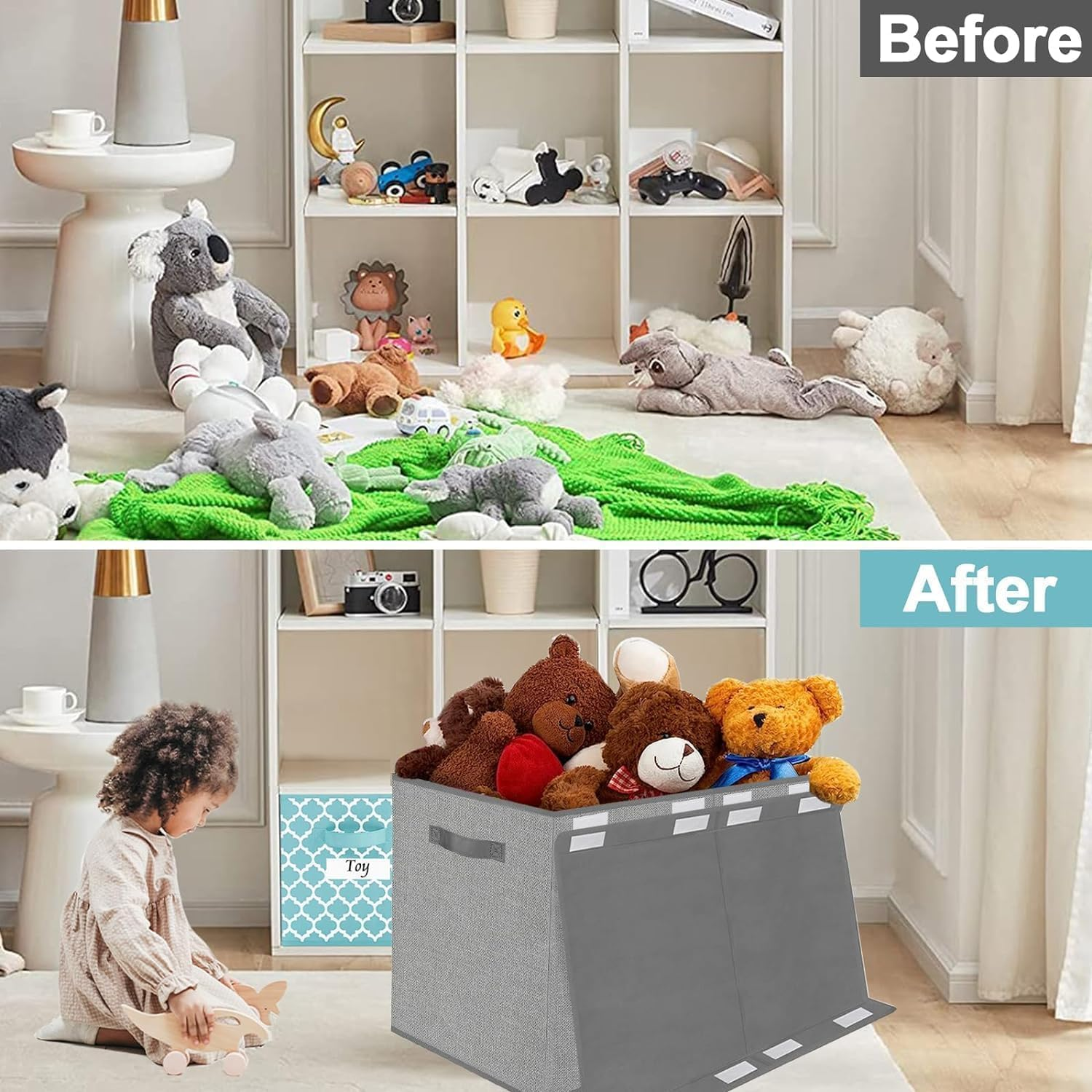 Large Toy Box Storage Chest for Girls Boys Kids,Collapsible Toy Bin Organizer Basket with Lids,Sturdy Toy Storage Organizer Bins Boxes for Blanket,Toys,Kids,Girls,Toddler,Nursery,Playroom