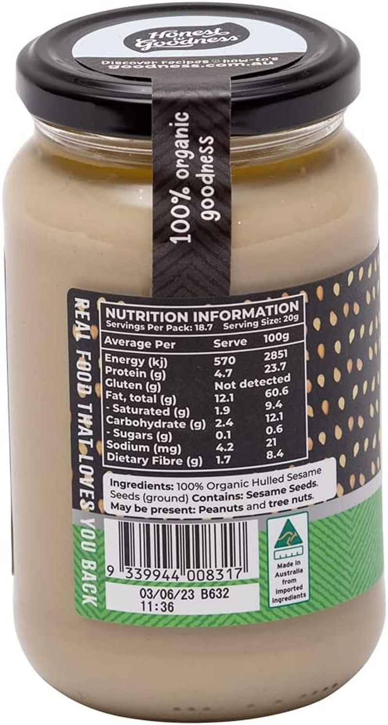 Honest to Goodness, Organic Tahini Hulled (Sesame), 375 Grams - Carefully Hulled and Lightly Toasted, These Sesame Seeds Are Transformed into a Creamy, Smooth Tahini. image number 1