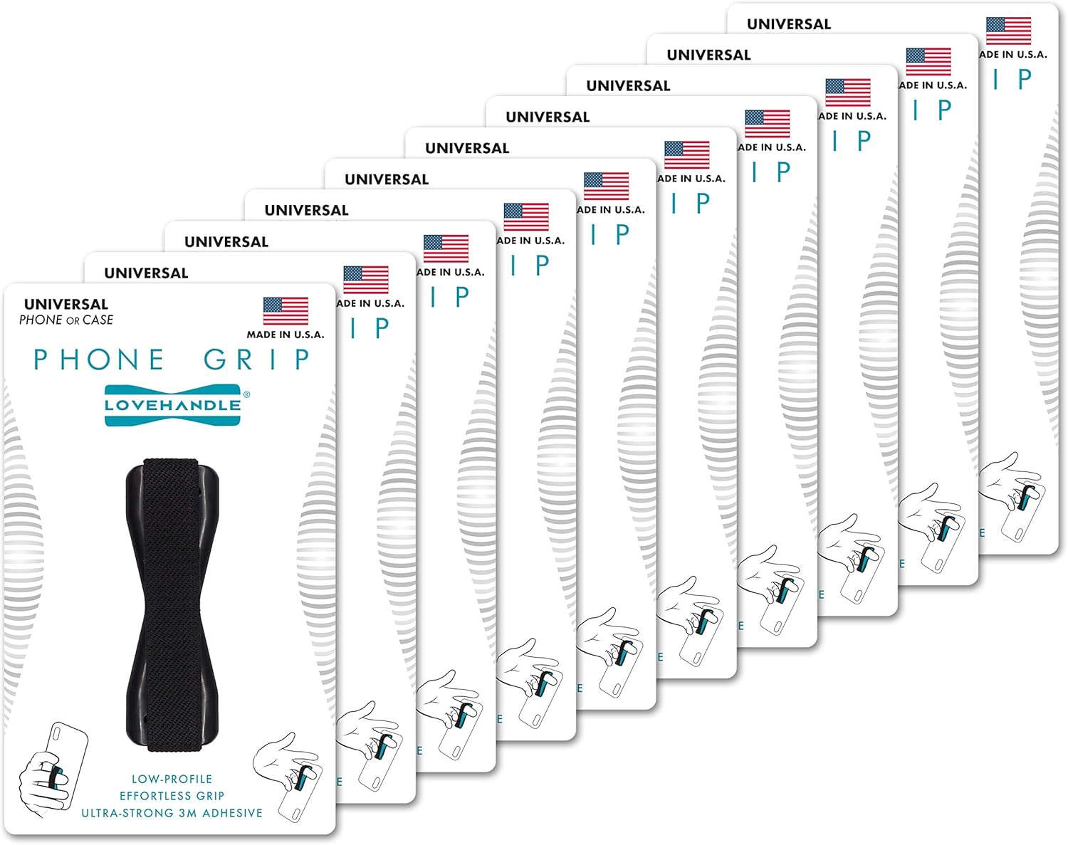 Lovehandle Universal Grip for Most Smartphones, Mini-Tablets and Cases, Black Elastic Strap with Black Base, Lh-01Black