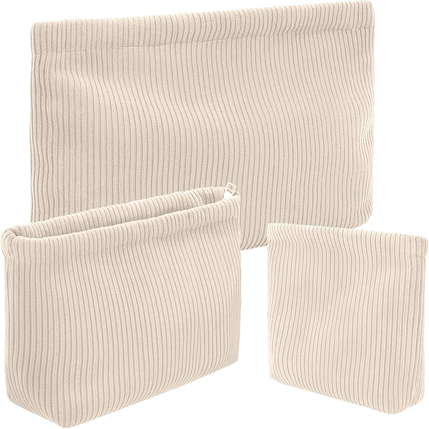 Sanwuta 3 Pack Corduroy Makeup Bag Set Cosmetic Toiletry Travel Pouch Organizer Velvet Makeup Bag for Women Large Pouch Zipper Purse Make up Organizer, Women Girls Gift, Black, Corduroy