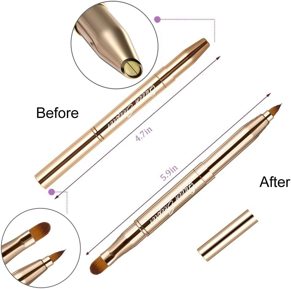Retractable Eyebrow Eyelash Lip Brush Makeup Brush Double-Sided Soft with Cap Concealer Eyeliner for Travel Cosmetic Brushes, Gold Color - Dual End Retractable Brushes Gold image number 3