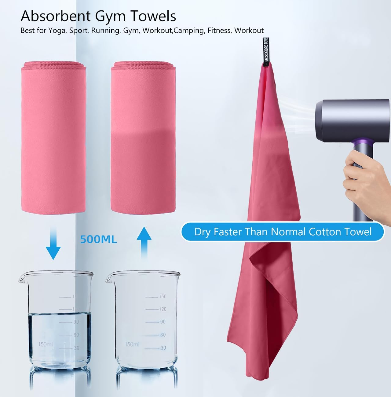 RINGSUN Gym Towel for Women, Microfiber Quick-Dry Towel (40X80Cm), Lightweight Soft and Ultra-Absorbent, Perfect for Yoga Running and Outdoor Activities, Rose Red image number 3