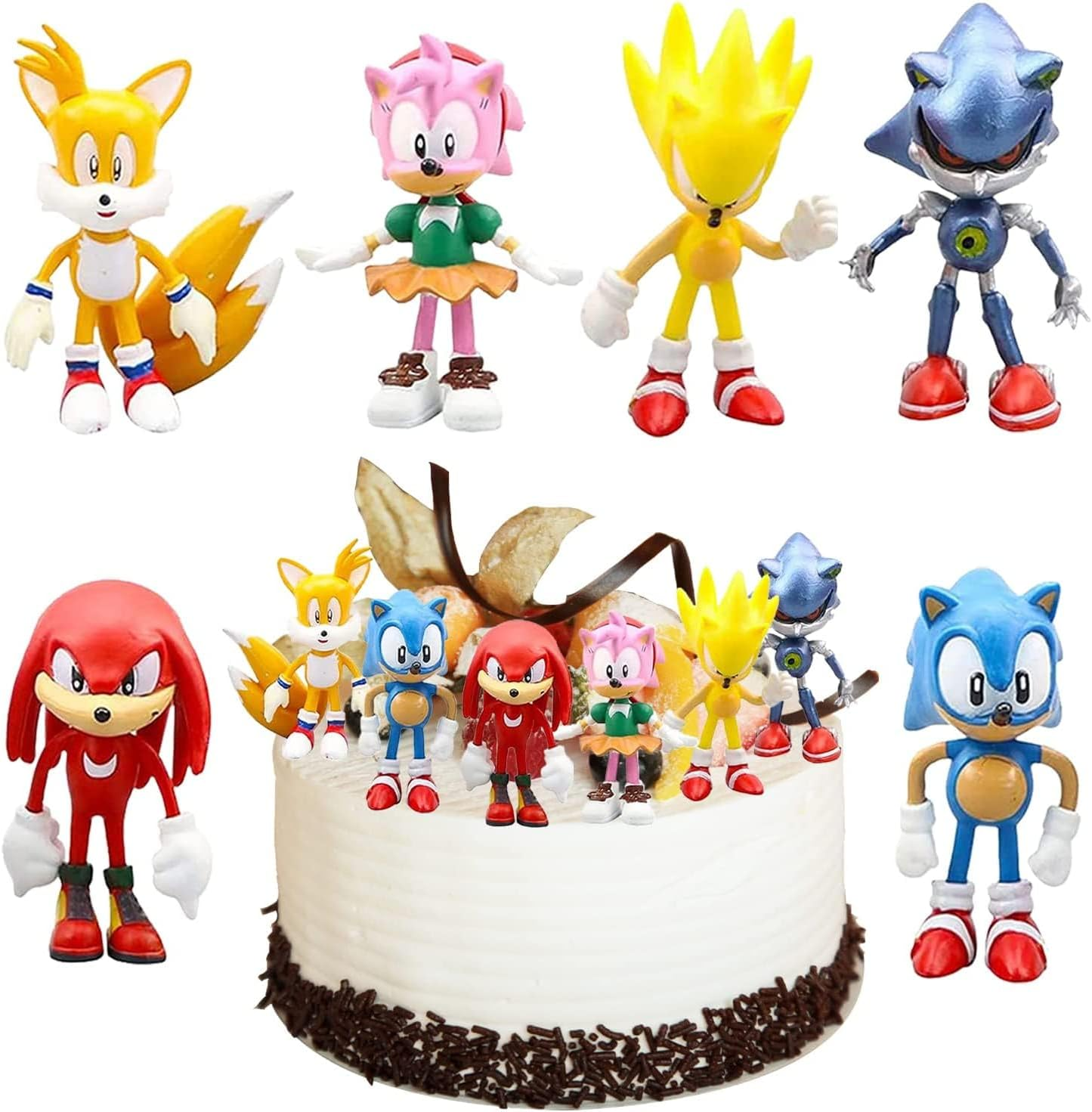 Sonic Cake Decoration Pack of 6 Toppers, Children'S Birthday Figures Set, the Hedgehog Mini Figures, Artoons Cake Topper image number 3