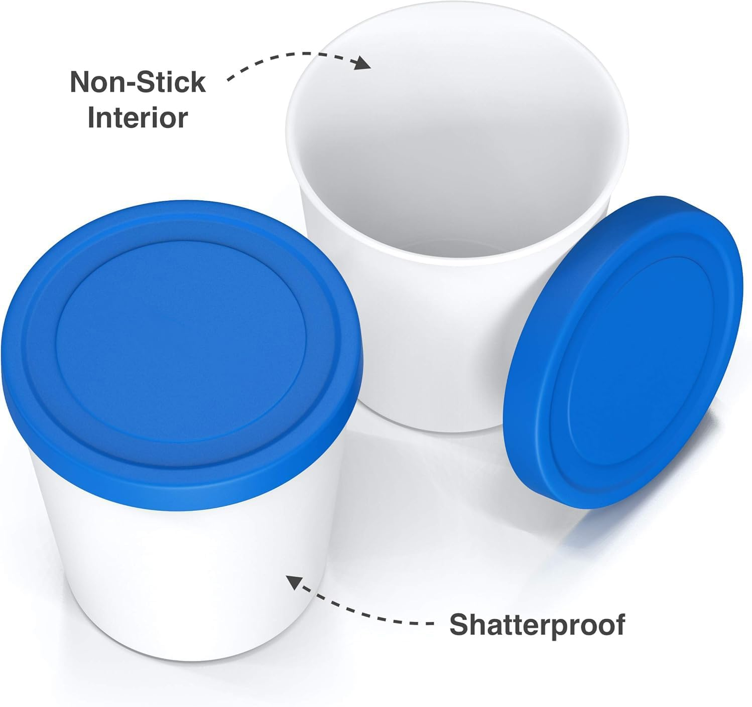 Ice Cream Containers for Homemade (2 Pack - 1L Each) Reusable Ice Cream Storage Containers Perfect Freezer Storage Tubs with Lids for Ice Cream, Sorbet and Gelato, Blue image number 2