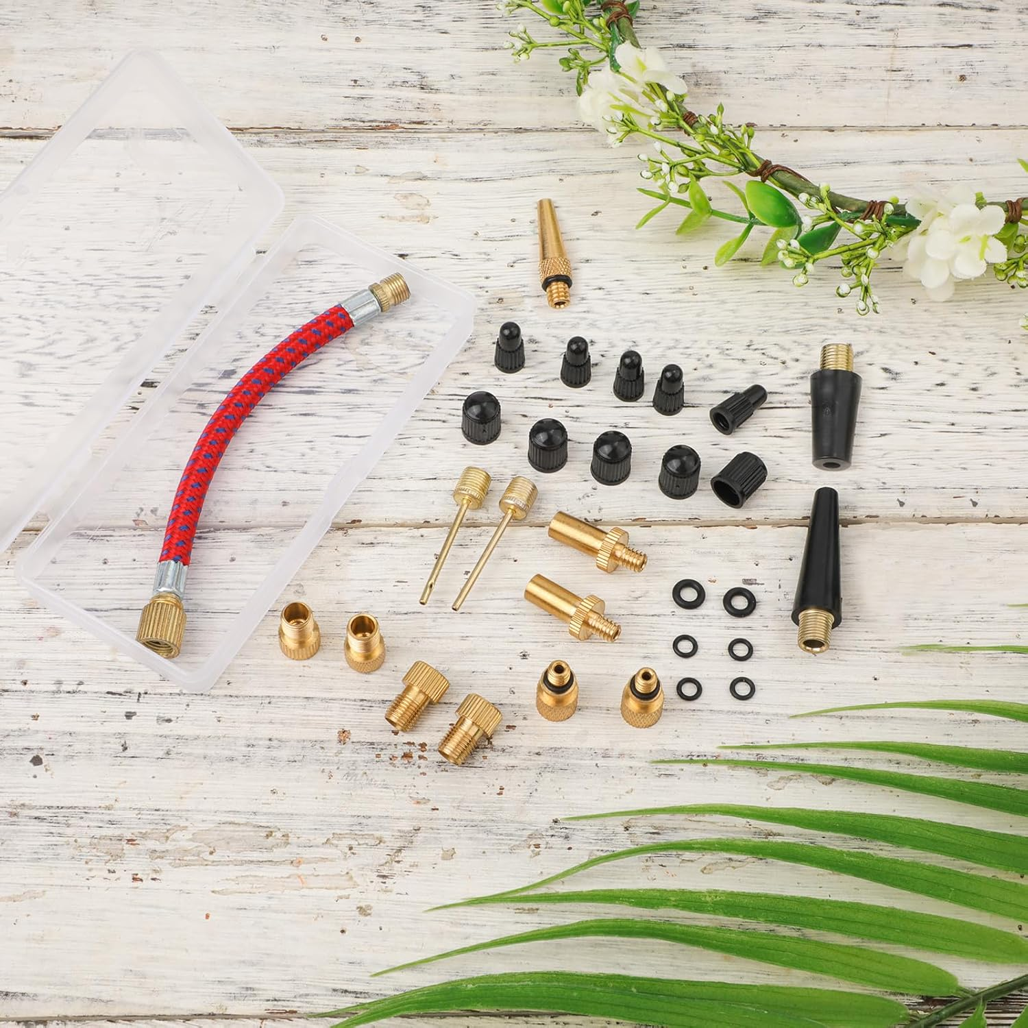 30Pcs Bicycle Valve Adapter Set, Brass Tire Inflator Adapter Bike Tire Valve Adapter Inflation Devices and Accessories for Standard Pump or Air Compressor for Presta Schrader, Cycling Accessories image number 6