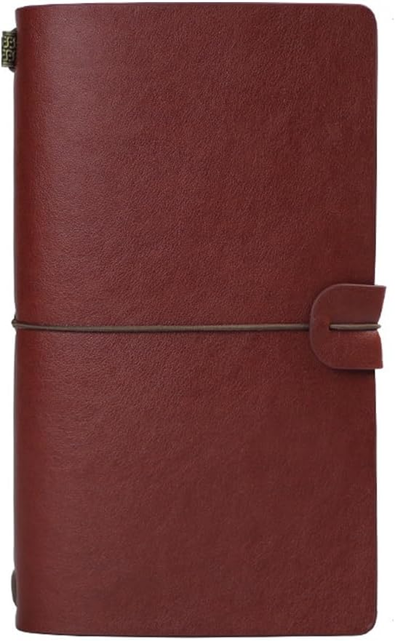 Travel Journal Notebook, Pyhot Vintage Retro Handmade Leather Journal Refillable Note Book with Kraft Paper, Lined Paper and Card Pocket,4.72 X 7.87Inch (Wine)