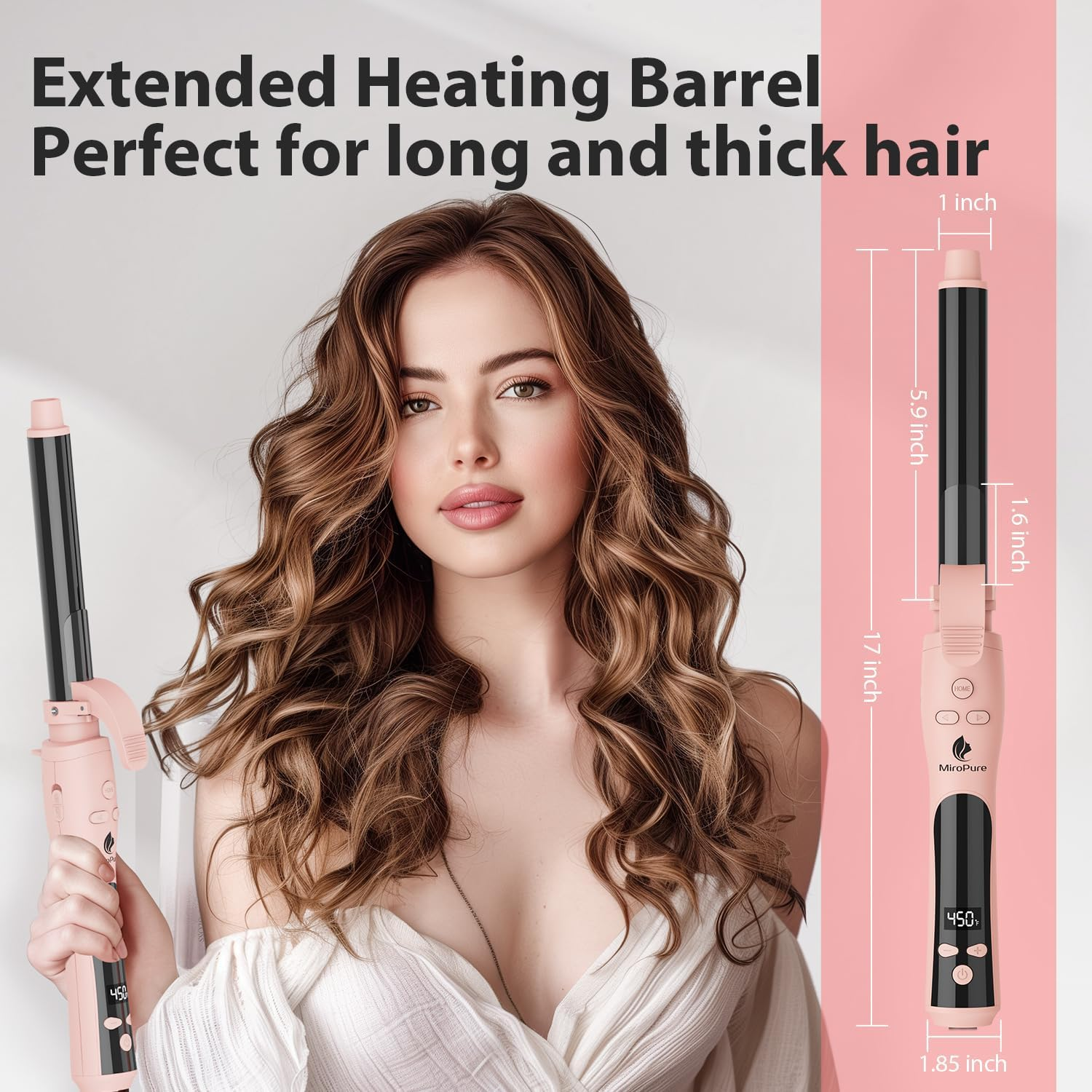 Miropure Automatic Curling Iron, 1 Inch Ionic Hair Curler, Self Rotating Curling Wand with Longer Barrel for Waves and Curls, Unique Button to Enable/Distable Rotation, Get Rid of Accidentally Hit image number 1